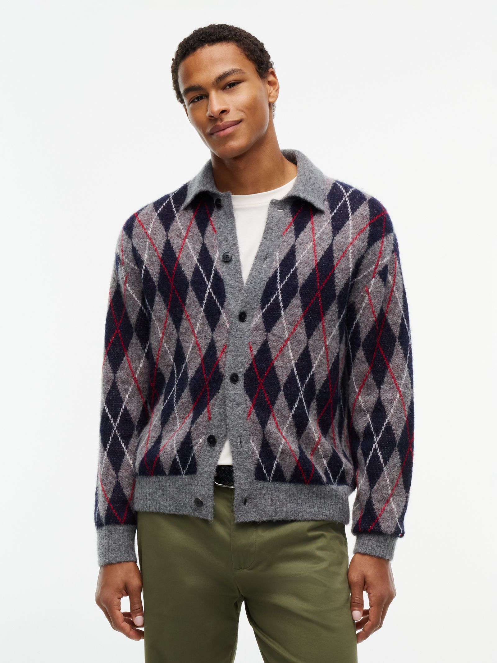 Tommy Hilfiger Relaxed vest met alpacawol en argyle ruit