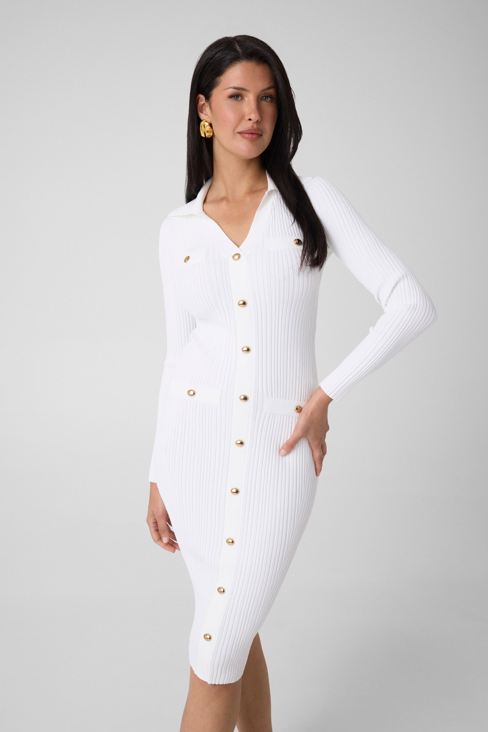 Guess Marciano Gebreide Midi-Jurk in wit