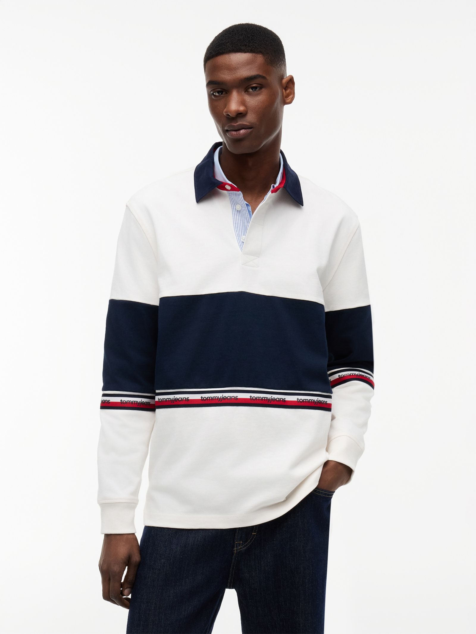 Tommy Jeans relaxed fit colour blocked rugbyshirt