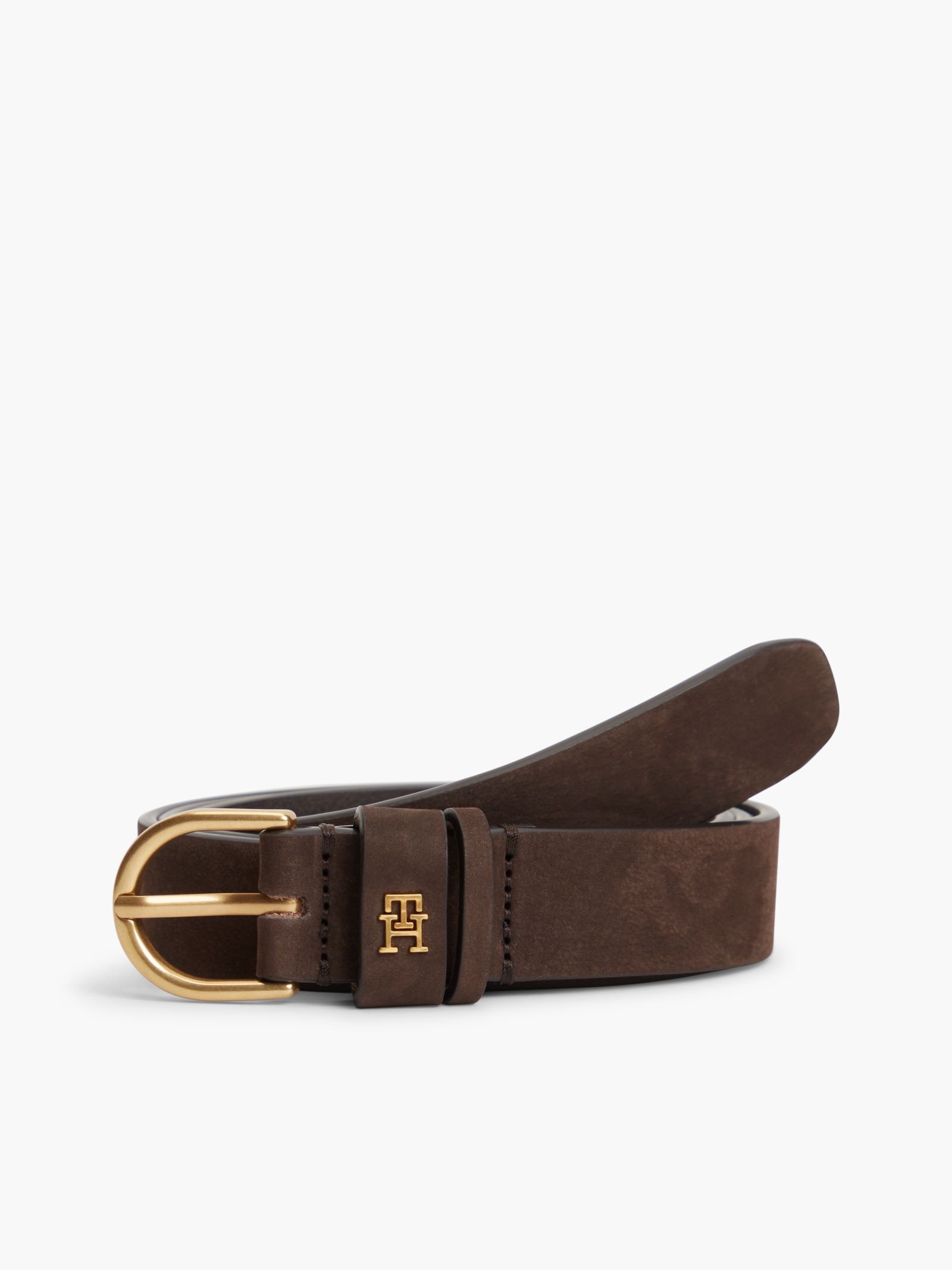 Tommy Hilfiger Leren riem met ronde messing gesp in bruin