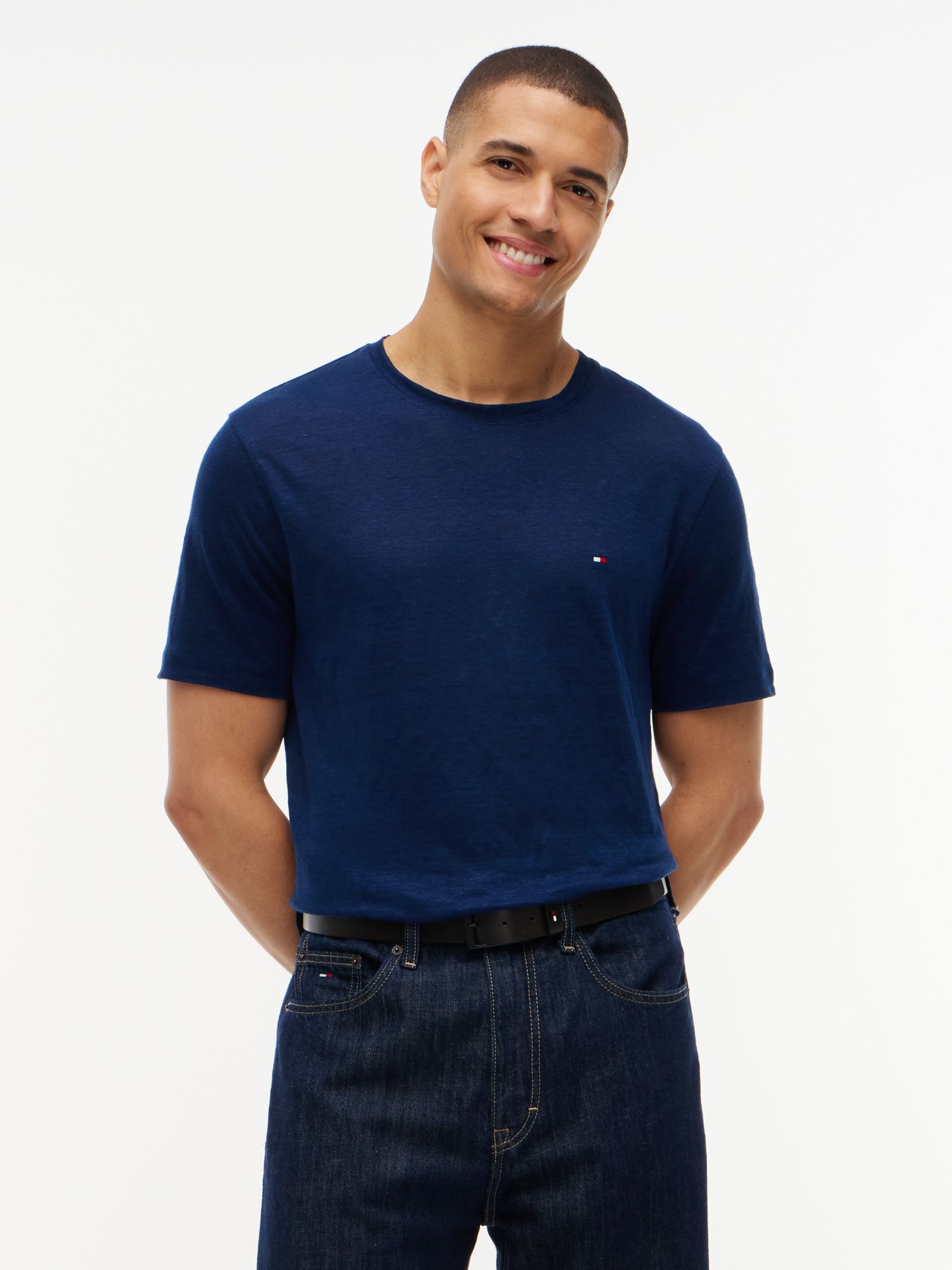 Tommy Hilfiger jersey T-shirt van linnen met ronde hals