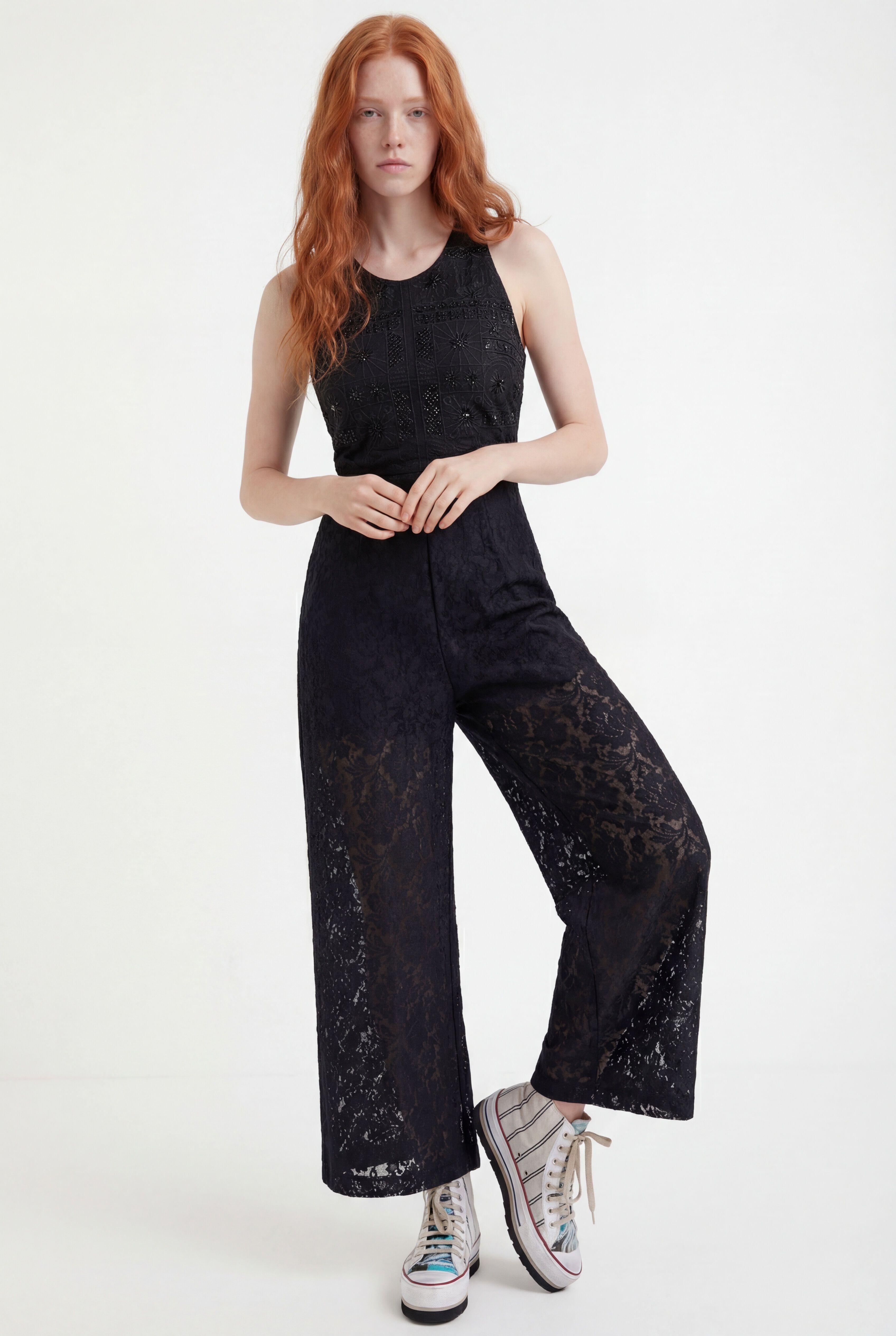 Desigual Kanten jumpsuit met doorschijnende stukken