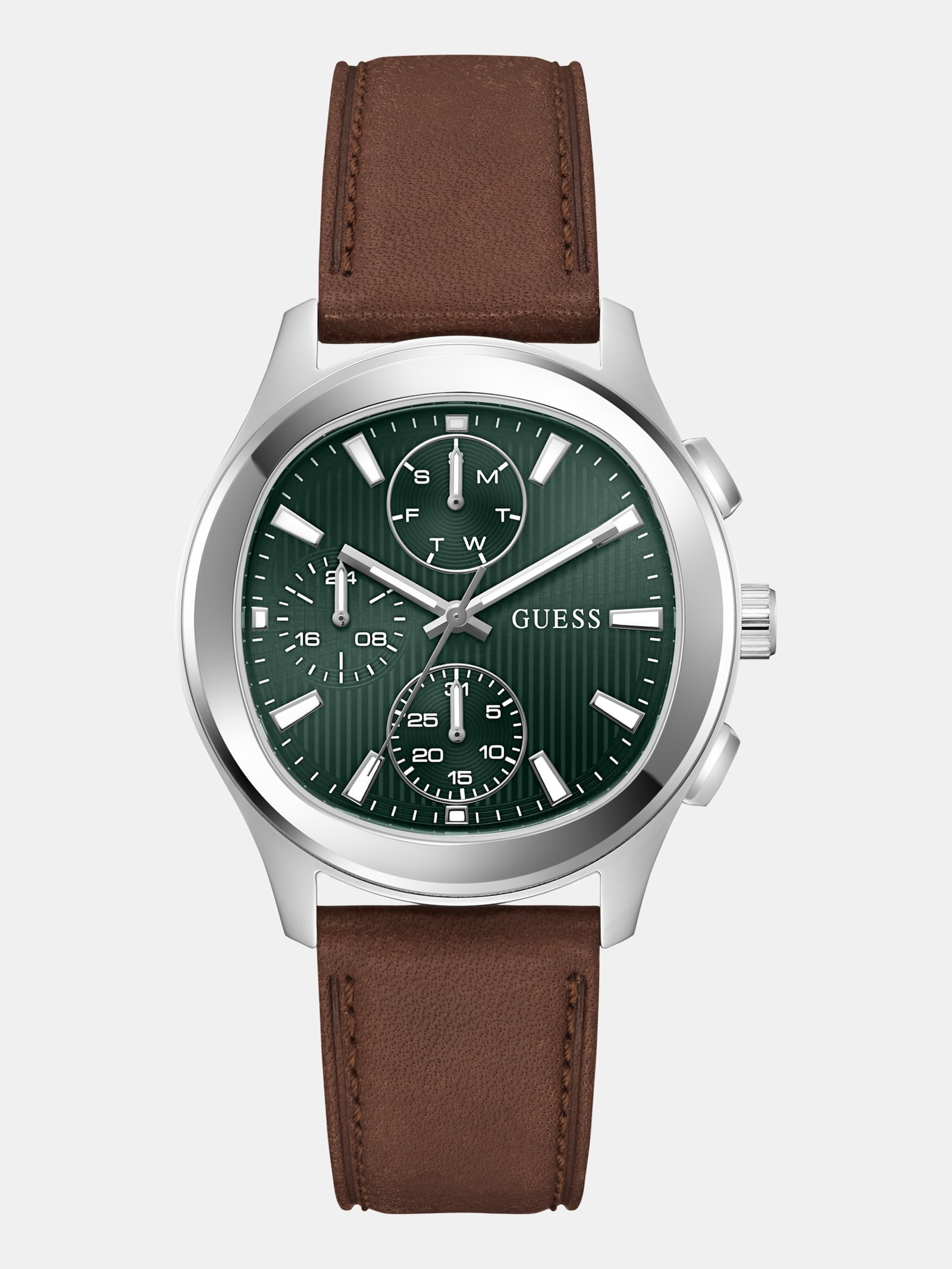 Guess Multifunctioneel Horloge Van Echt Leer 40 Mm in groen