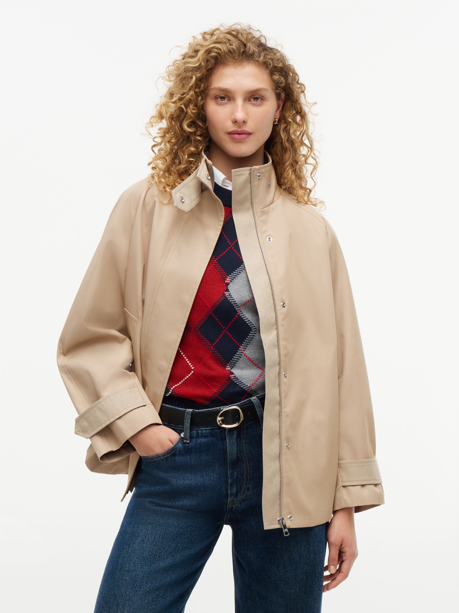 Tommy Hilfiger Relaxed Twill Cape jas met vlag jacquard