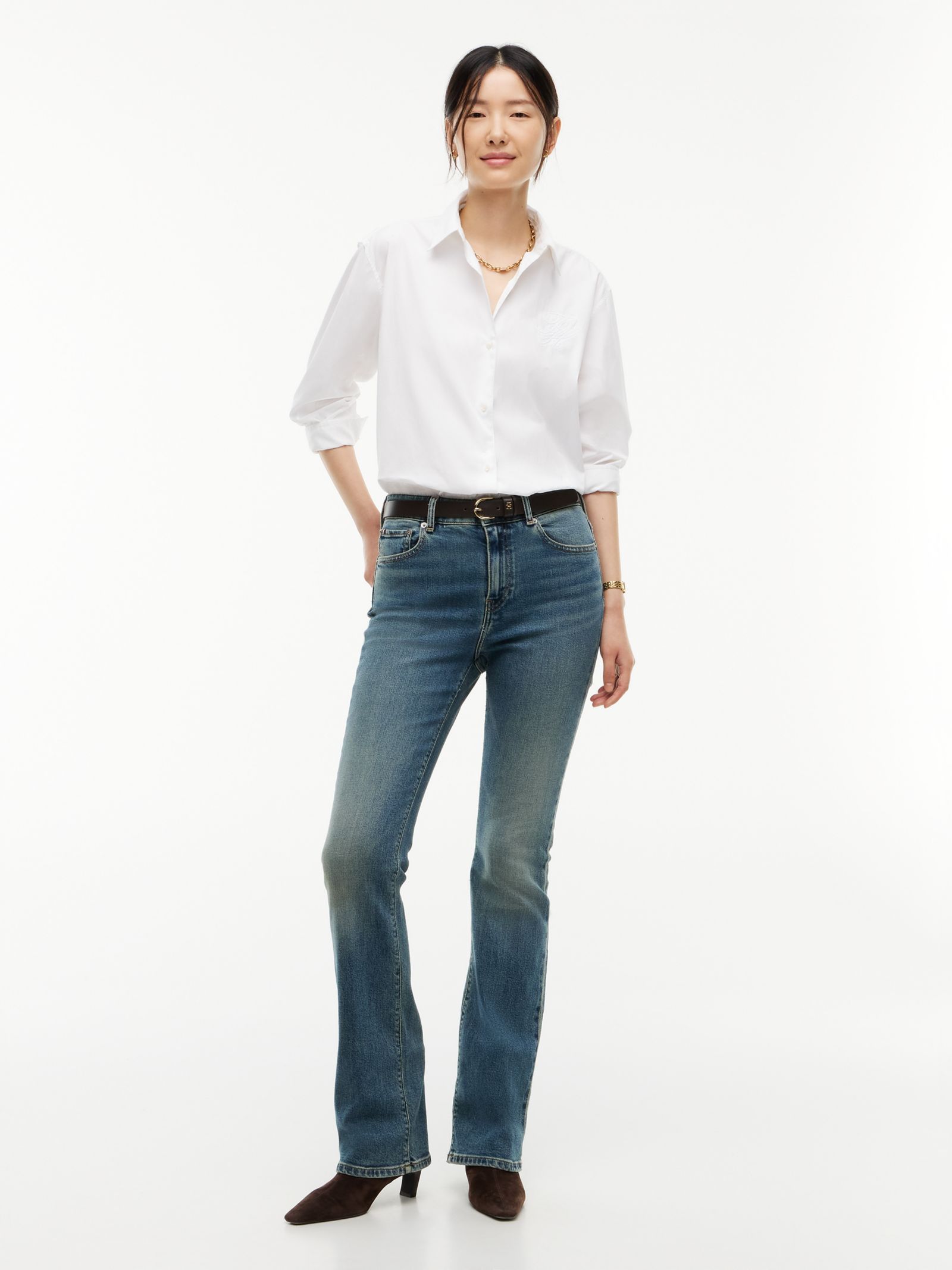 Tommy Hilfiger Skye Medium Rise Bootcut Jeans met persvouwen in blauw