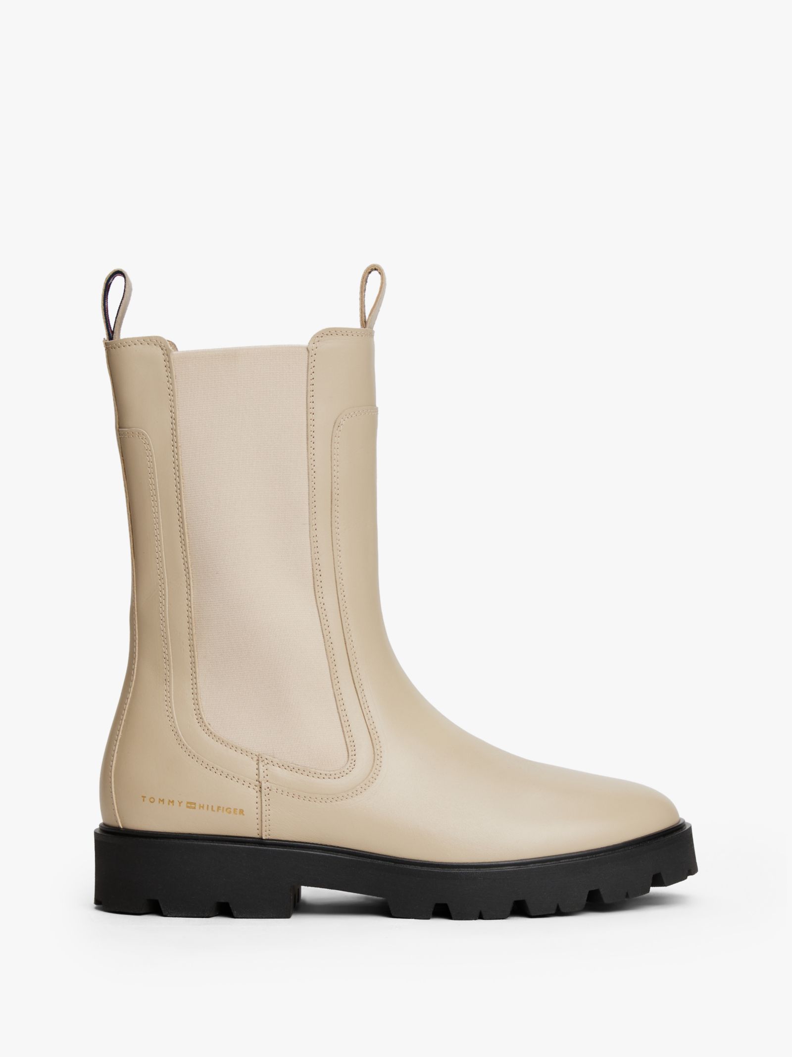 Tommy Hilfiger Halfhoge Chelsea boot van leer met profiel in beige