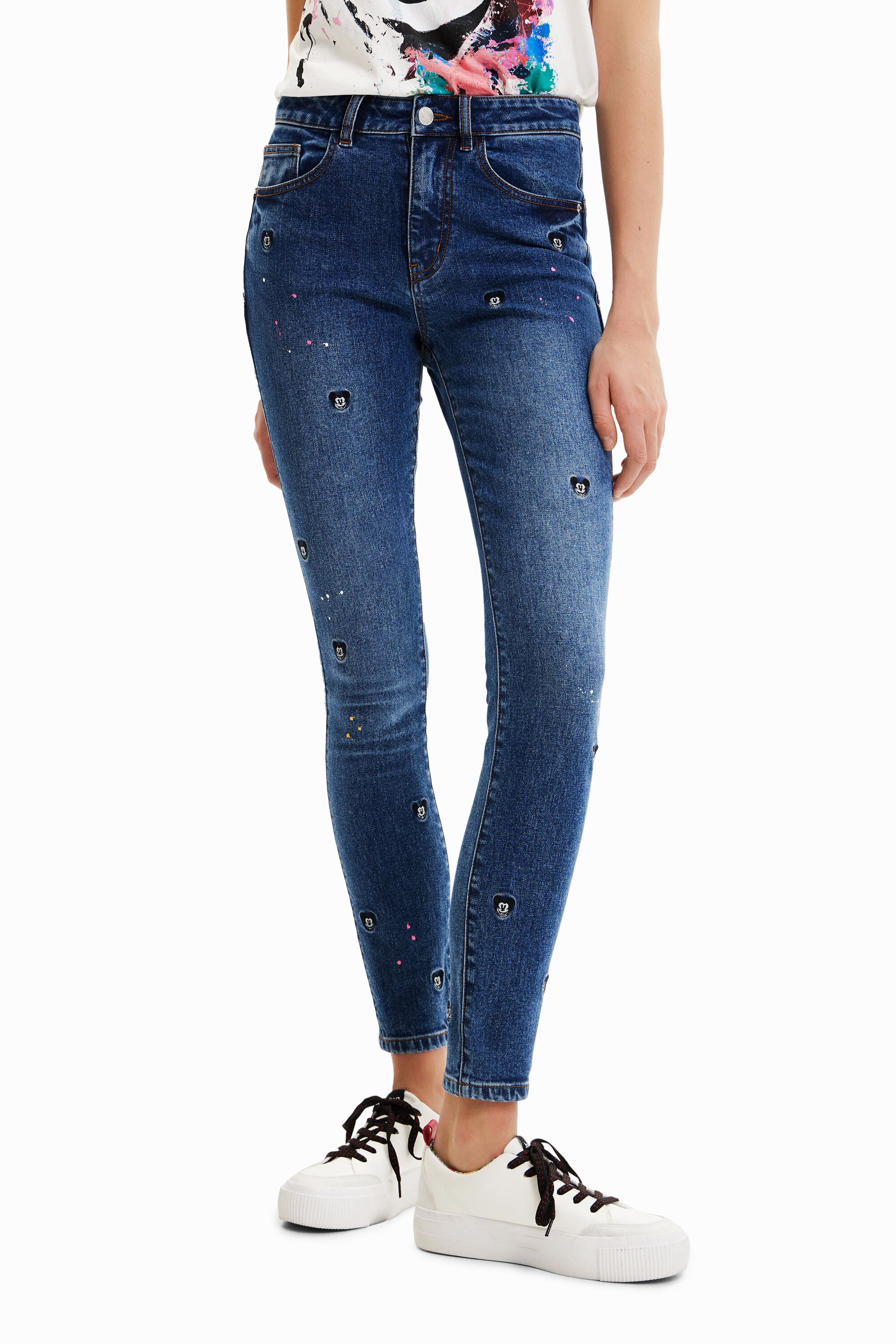 Desigual Slim fit push-up jeans met Mickey Mouse