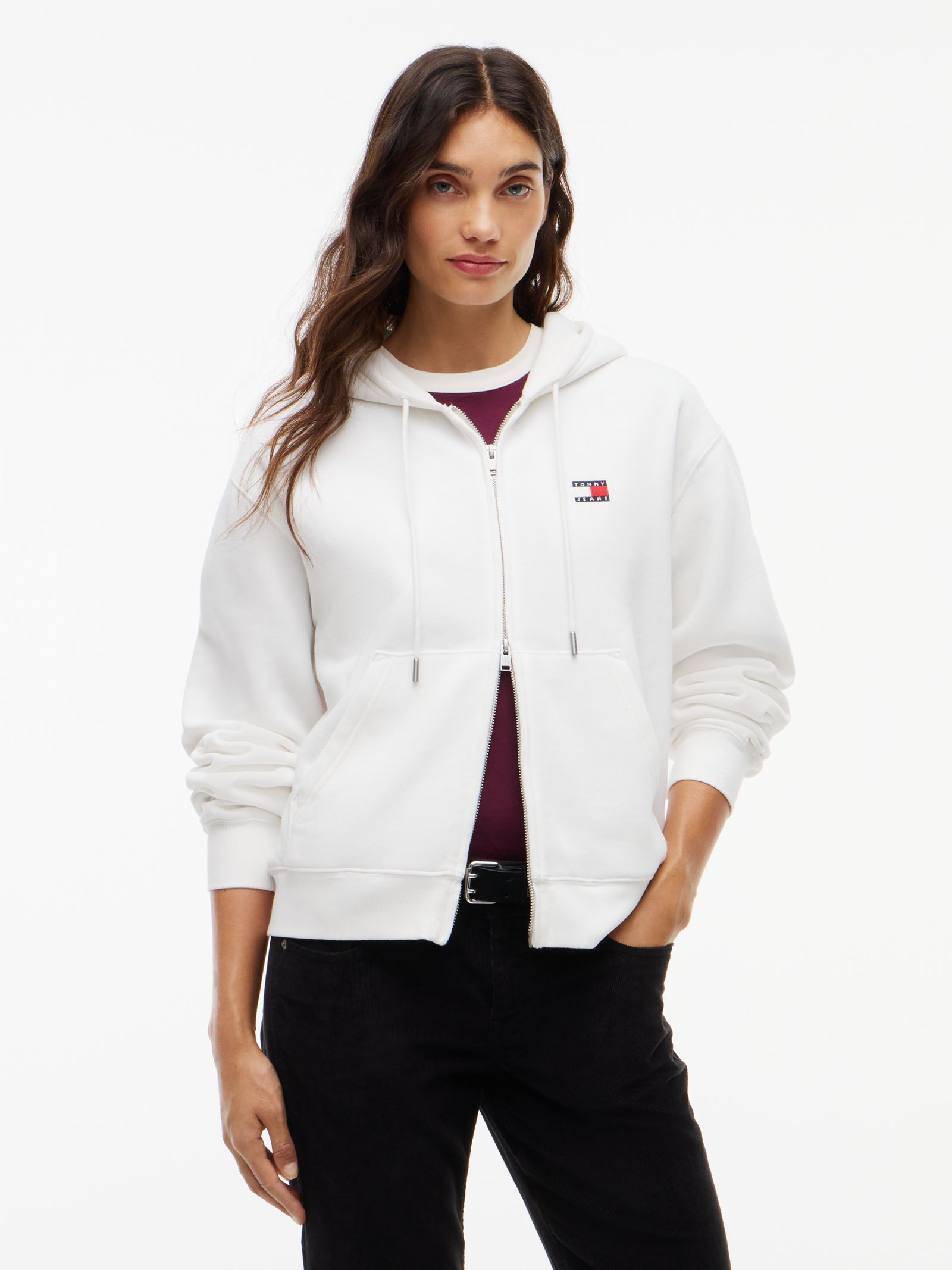 Tommy Jeans Boxy hoodie met ritssluiting en Tommy badge
