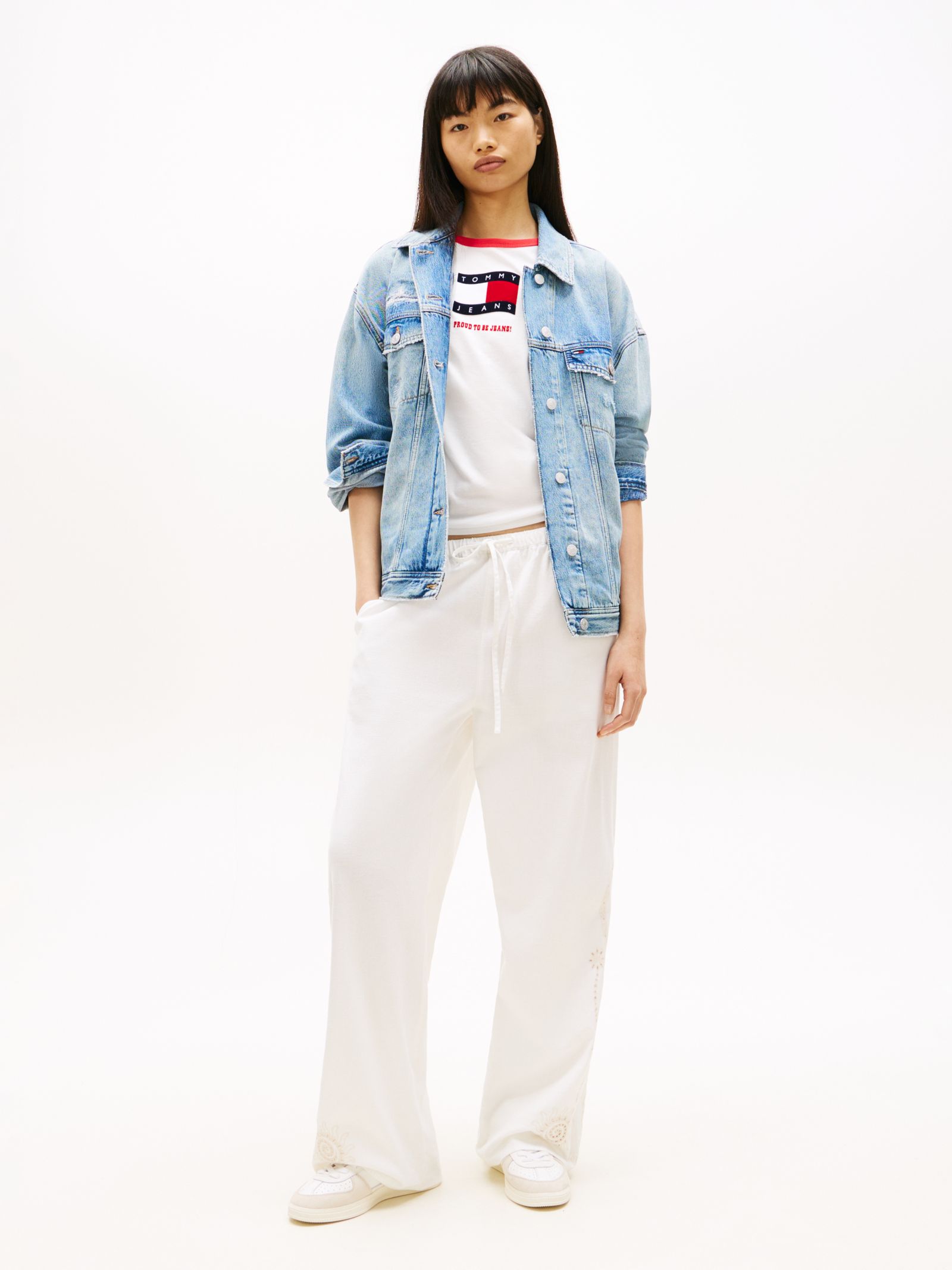Tommy Jeans Linnenmix broek met broderie anglaise