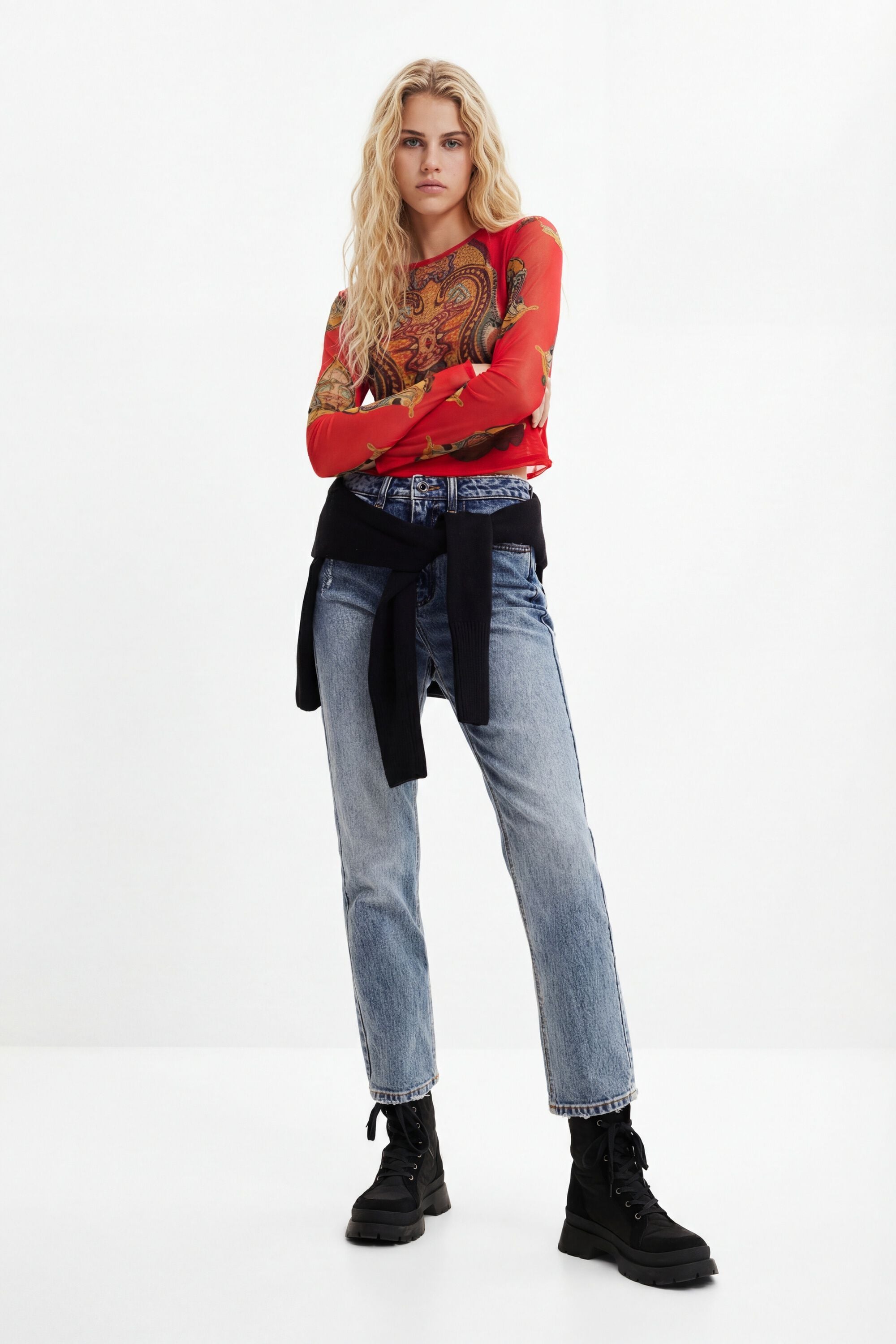Desigual Straight fit enkeljeans in blauw