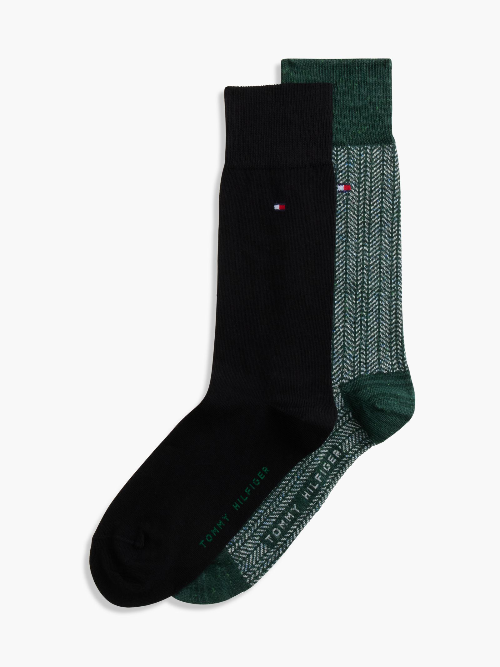 Tommy Hilfiger Set van 2 paar sokken van mouliné met visgraatweving in groen