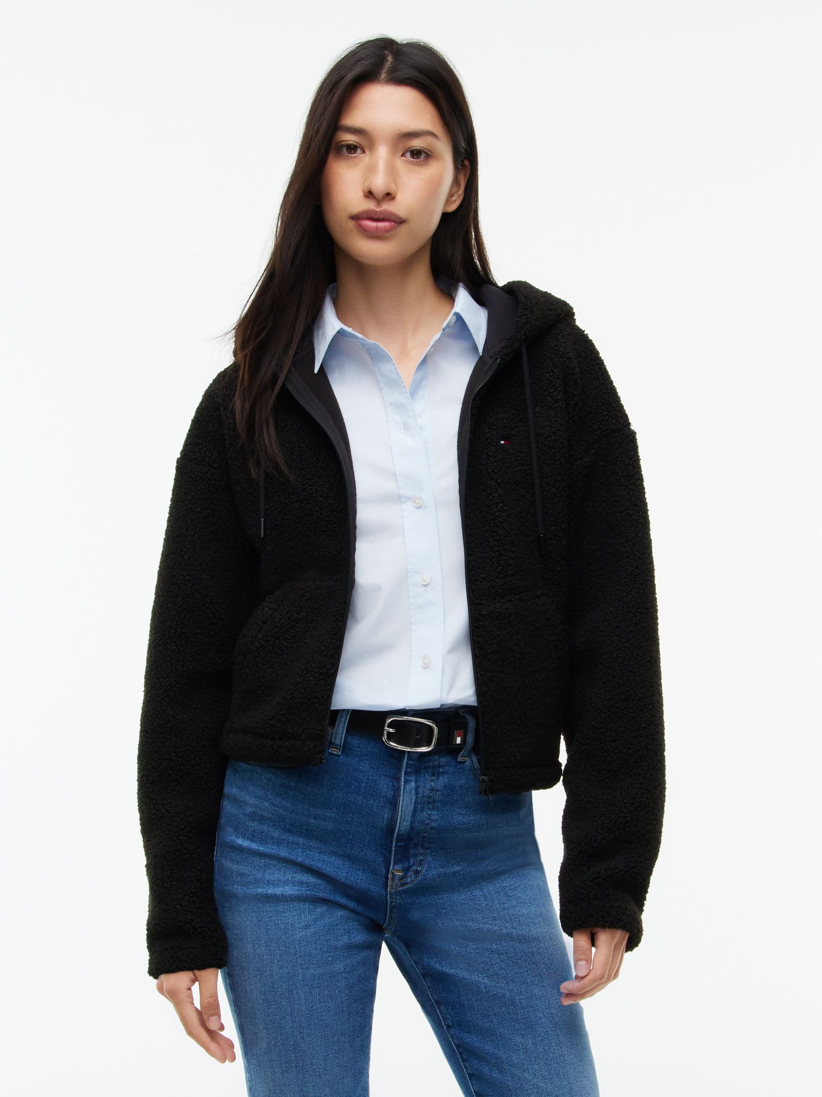 Tommy Jeans Teddy Fleece Hoodie met ritssluiting in zwart