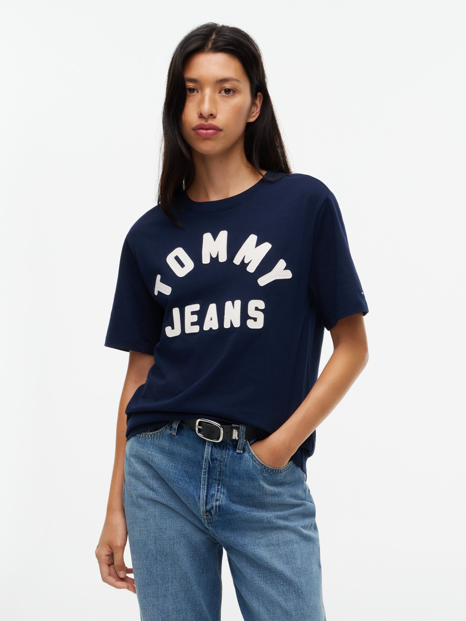 Tommy Jeans Relaxed Jersey T-shirt met Getextureerd Logo in marine