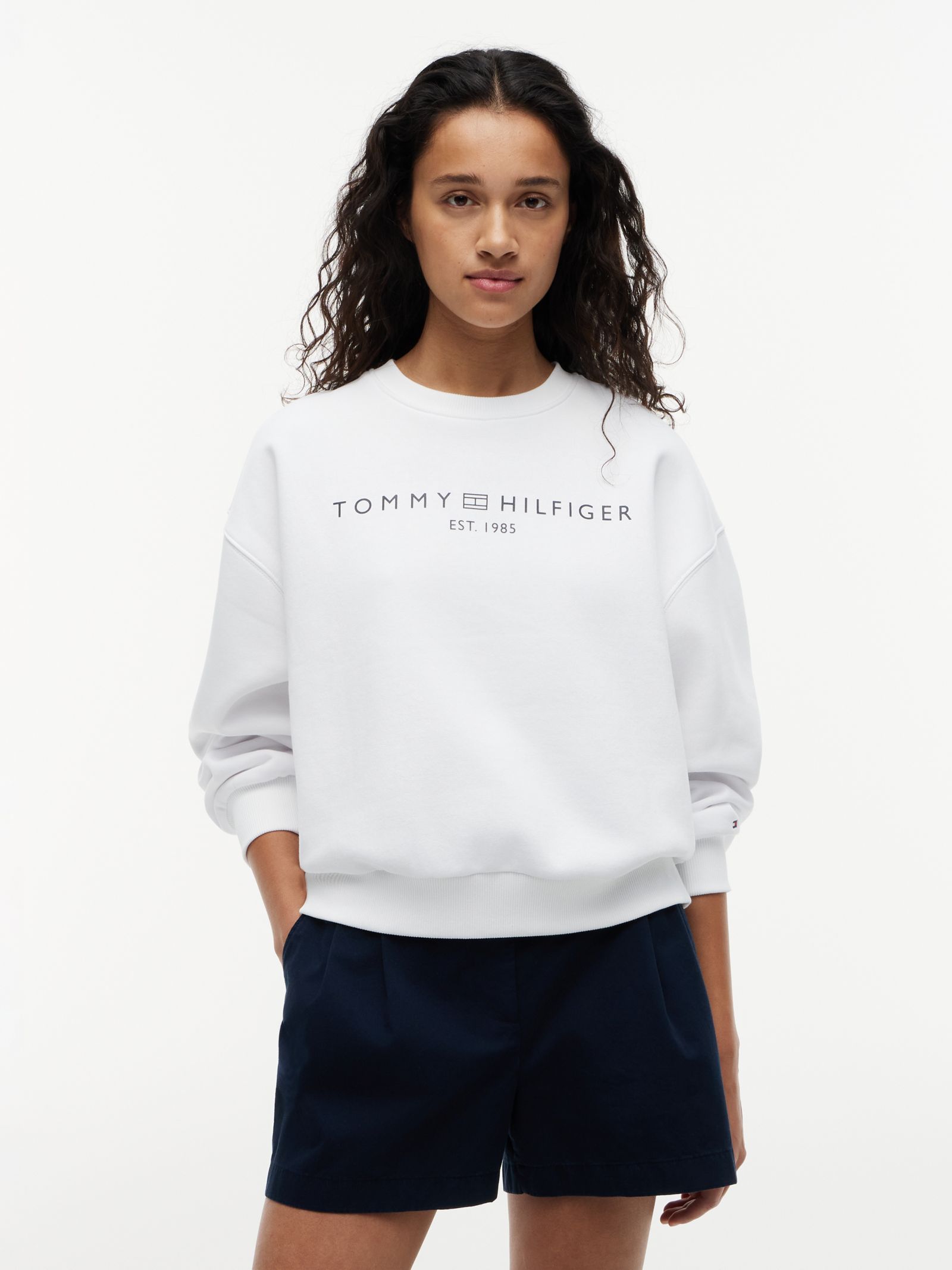 Tommy Hilfiger relaxed fleece sweatshirt met logo in wit