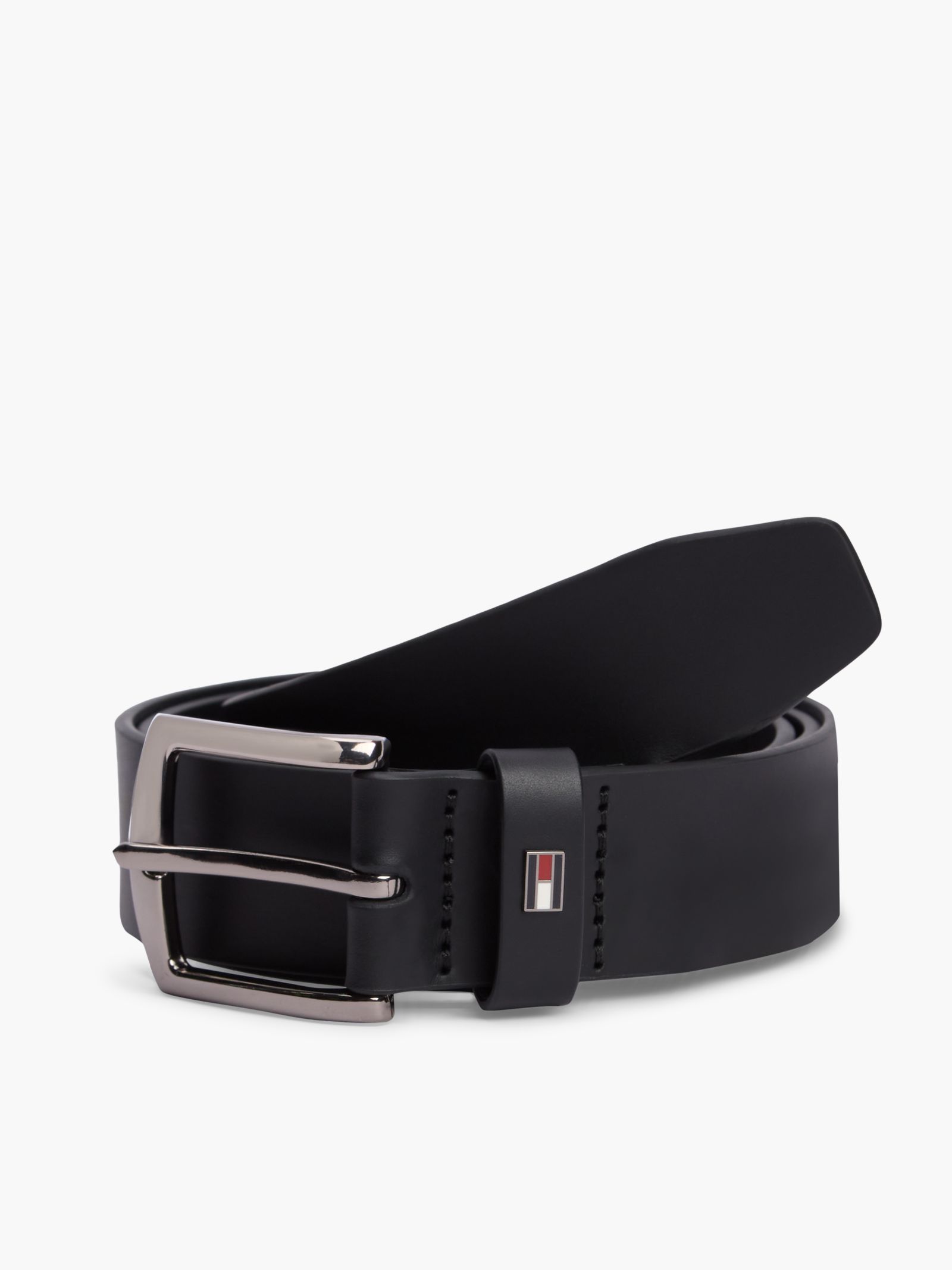 Tommy Hilfiger Denton leren riem met geëmailleerde vlag in zwart