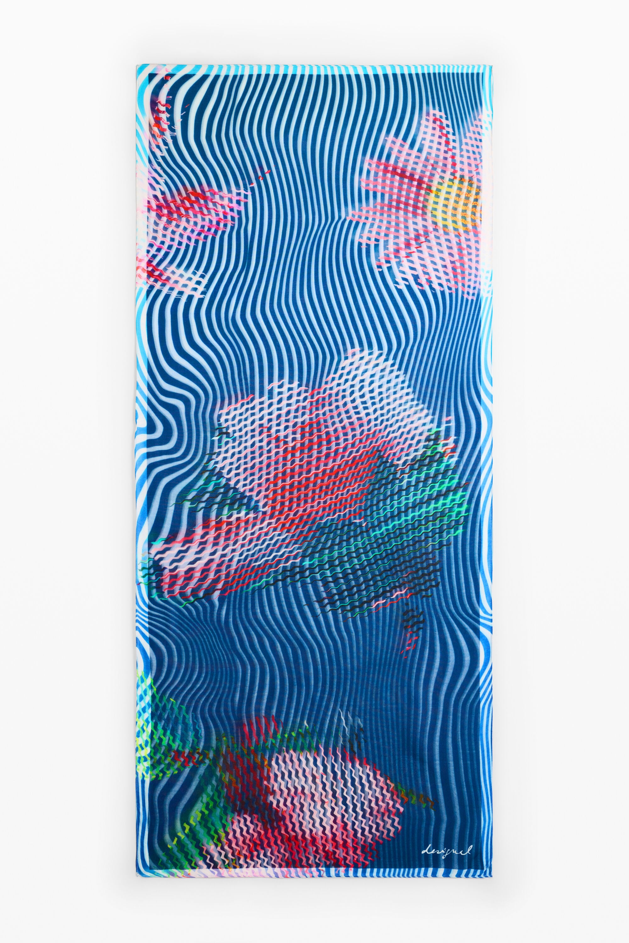 Desigual Rechthoekige bloemenfoulard in blauw