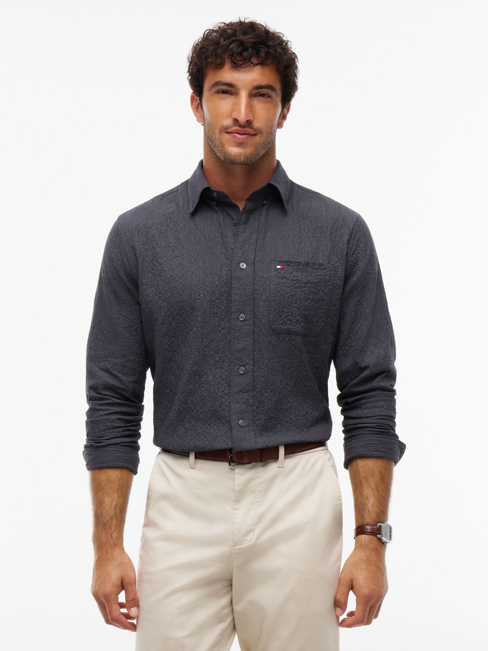 Tommy Hilfiger Relaxed fit flanellen overhemd met zachte textuur in grijs