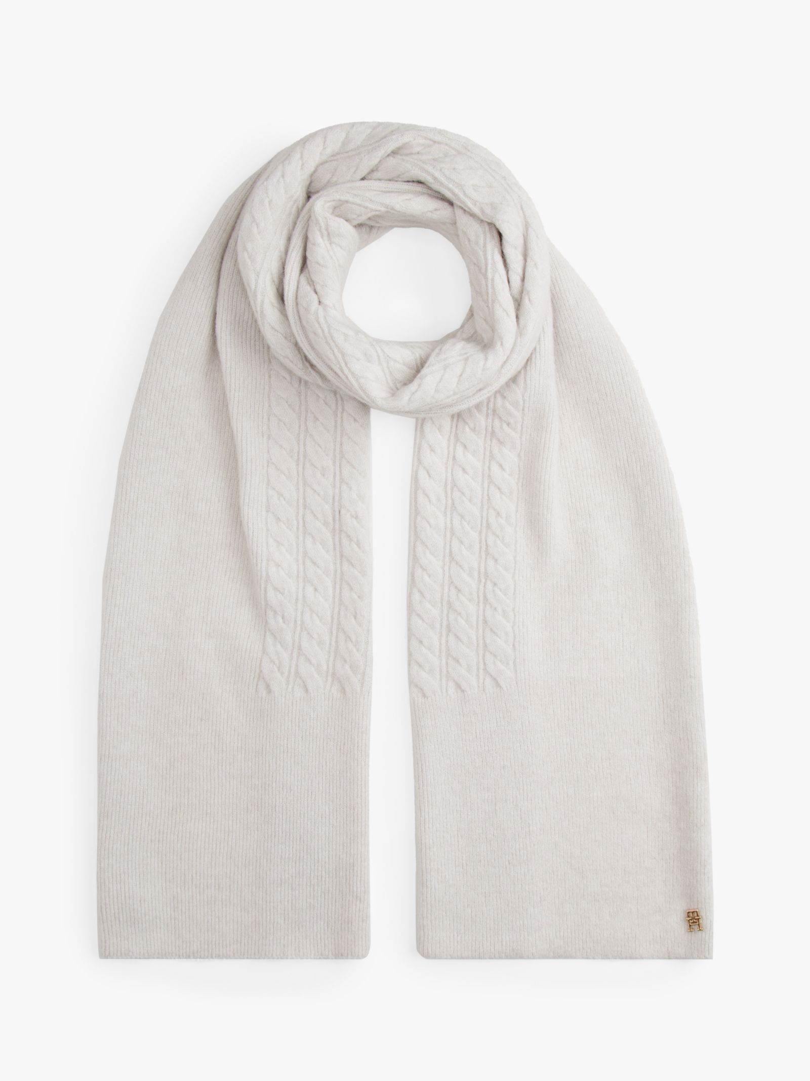 Tommy Hilfiger Chic fluffy kabelgebreide sjaal in beige