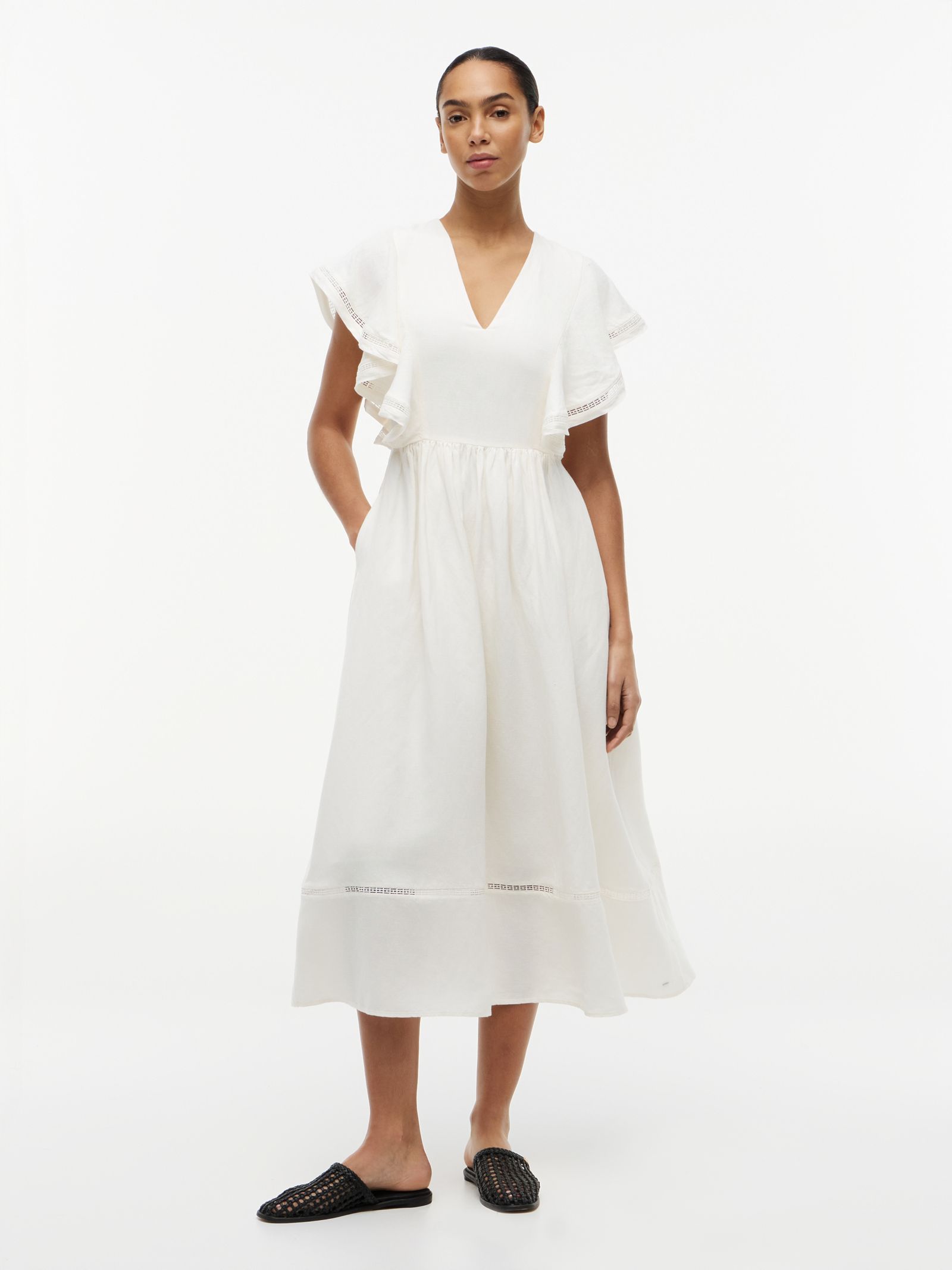 Tommy Hilfiger Midi jurk van linnenmix met volantmouwen