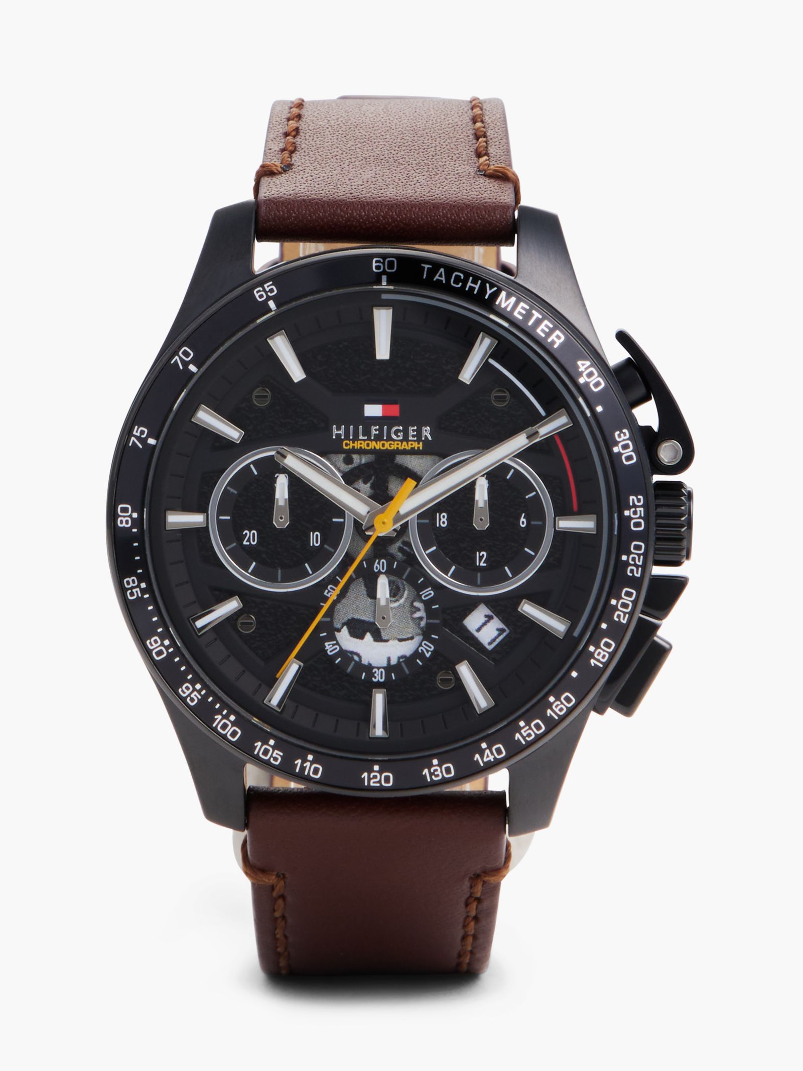 Tommy Hilfiger Horloge met zwarte wijzerplaat en bruine leren band