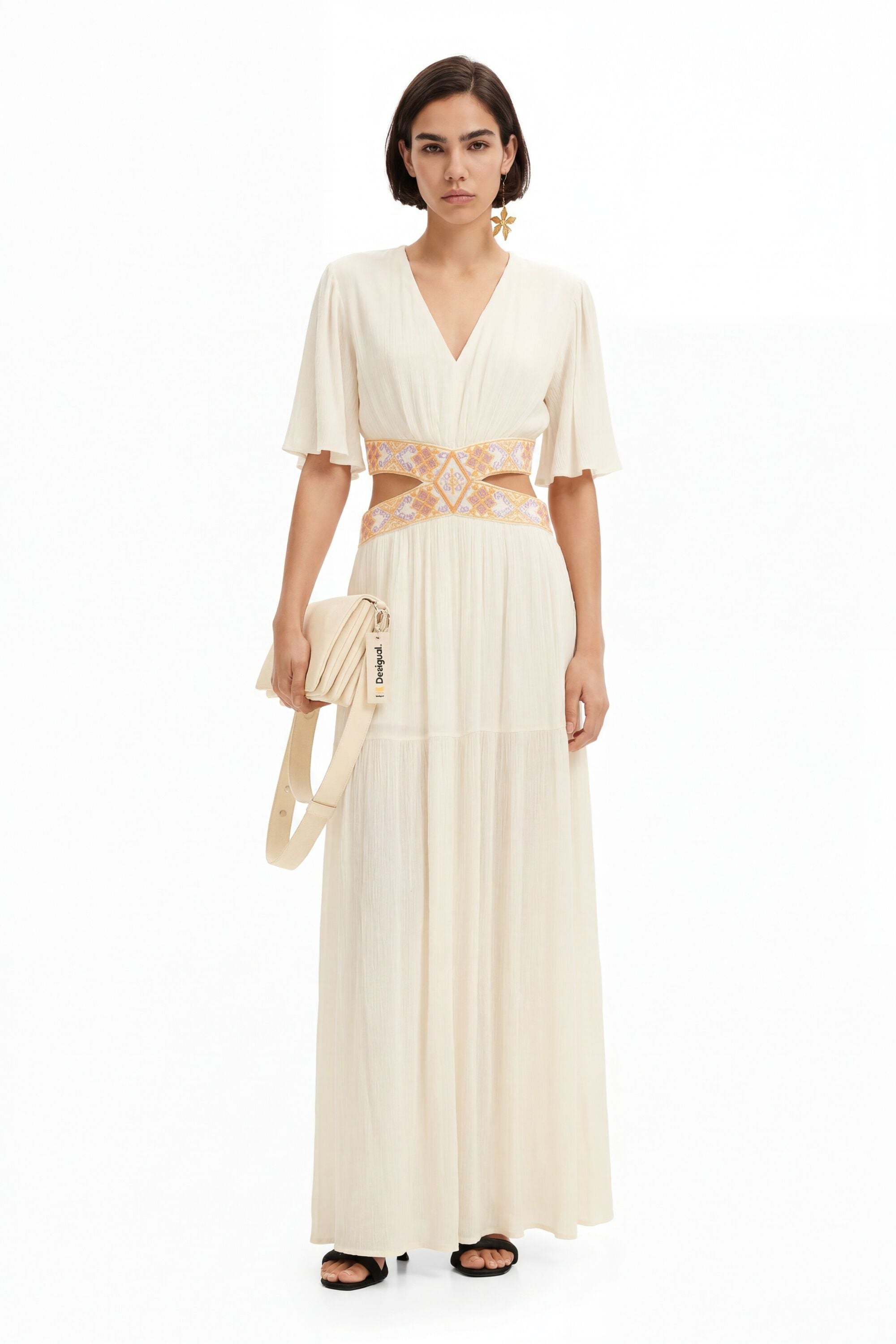 Desigual Lange jurk met cut-outs in wit