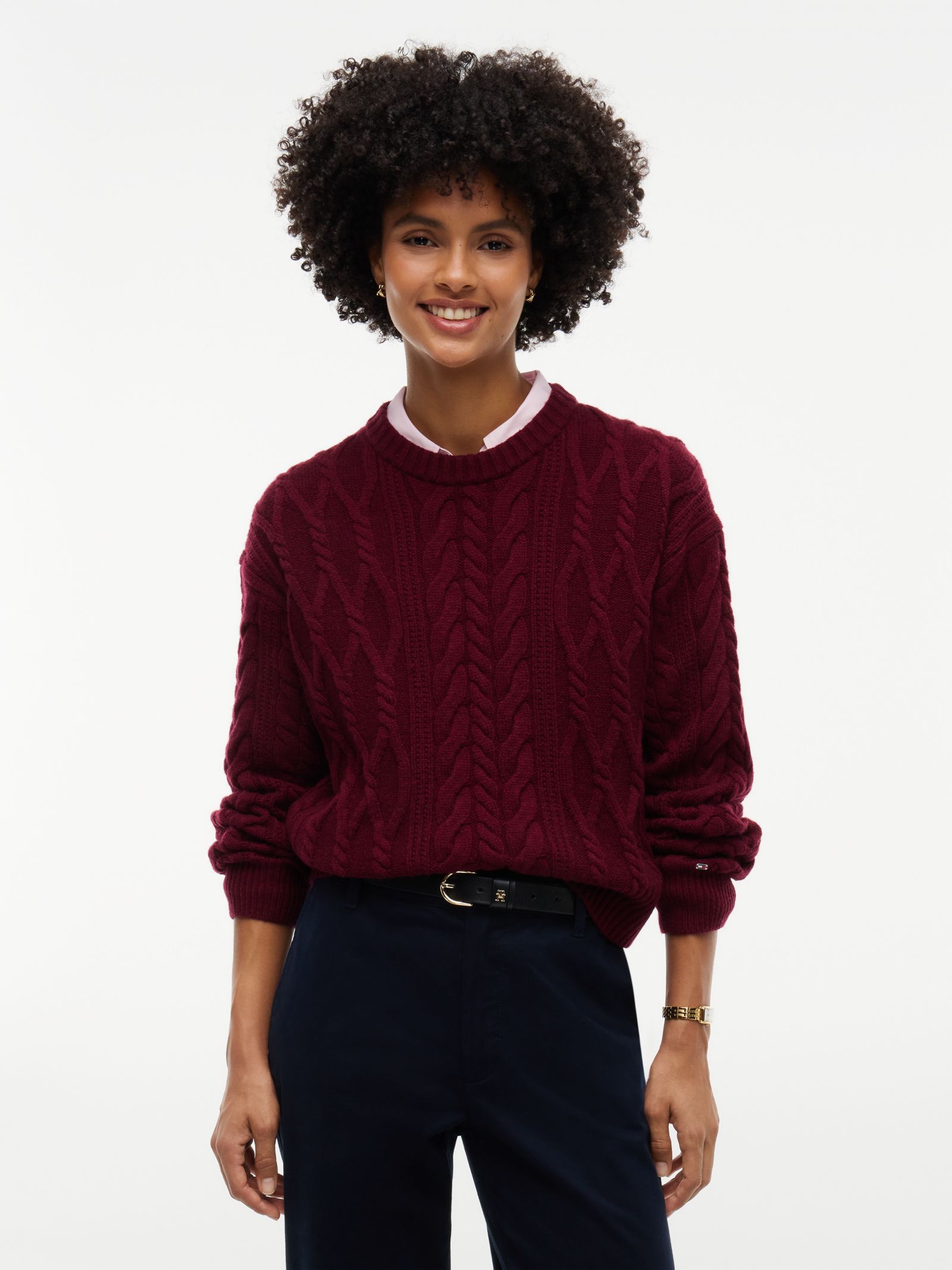 Tommy Hilfiger Kabelgebreide trui met relaxed fit en zijde in rood