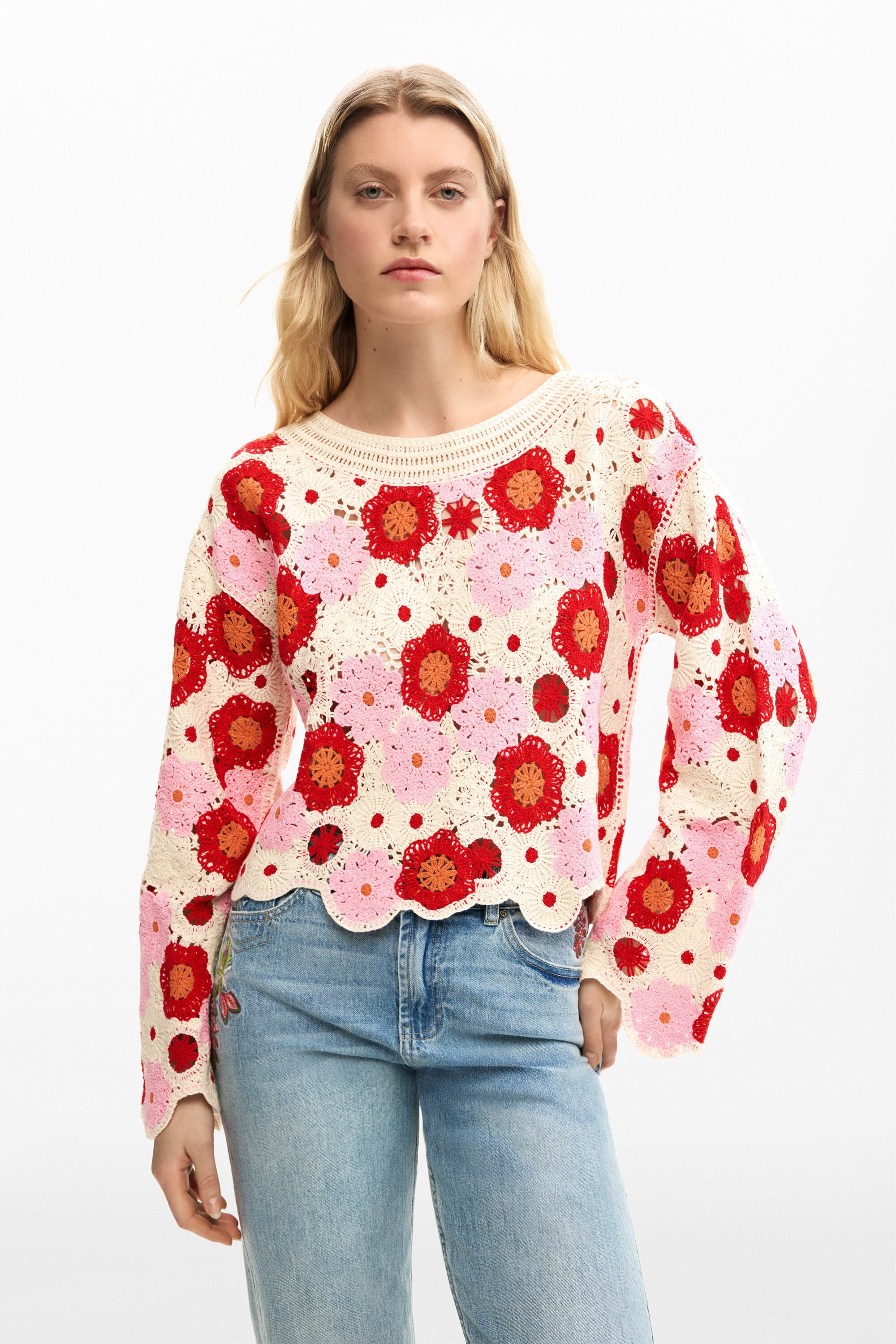 Desigual gehaakte bloemen trui