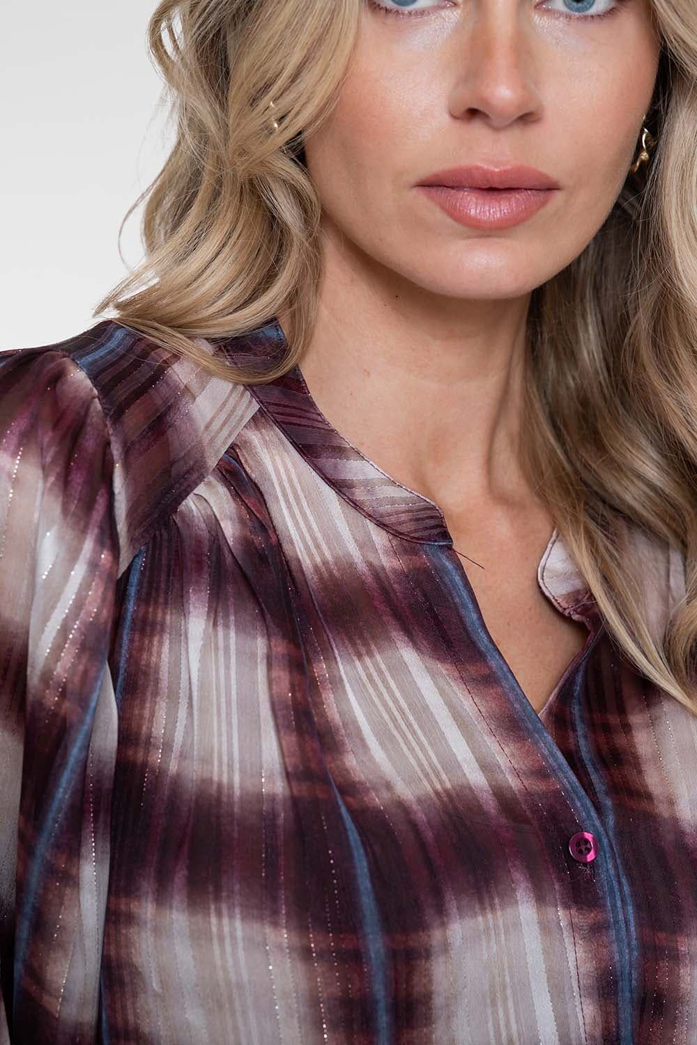 Geisha Blouse Check Lurex Bordeaux Rood dames
