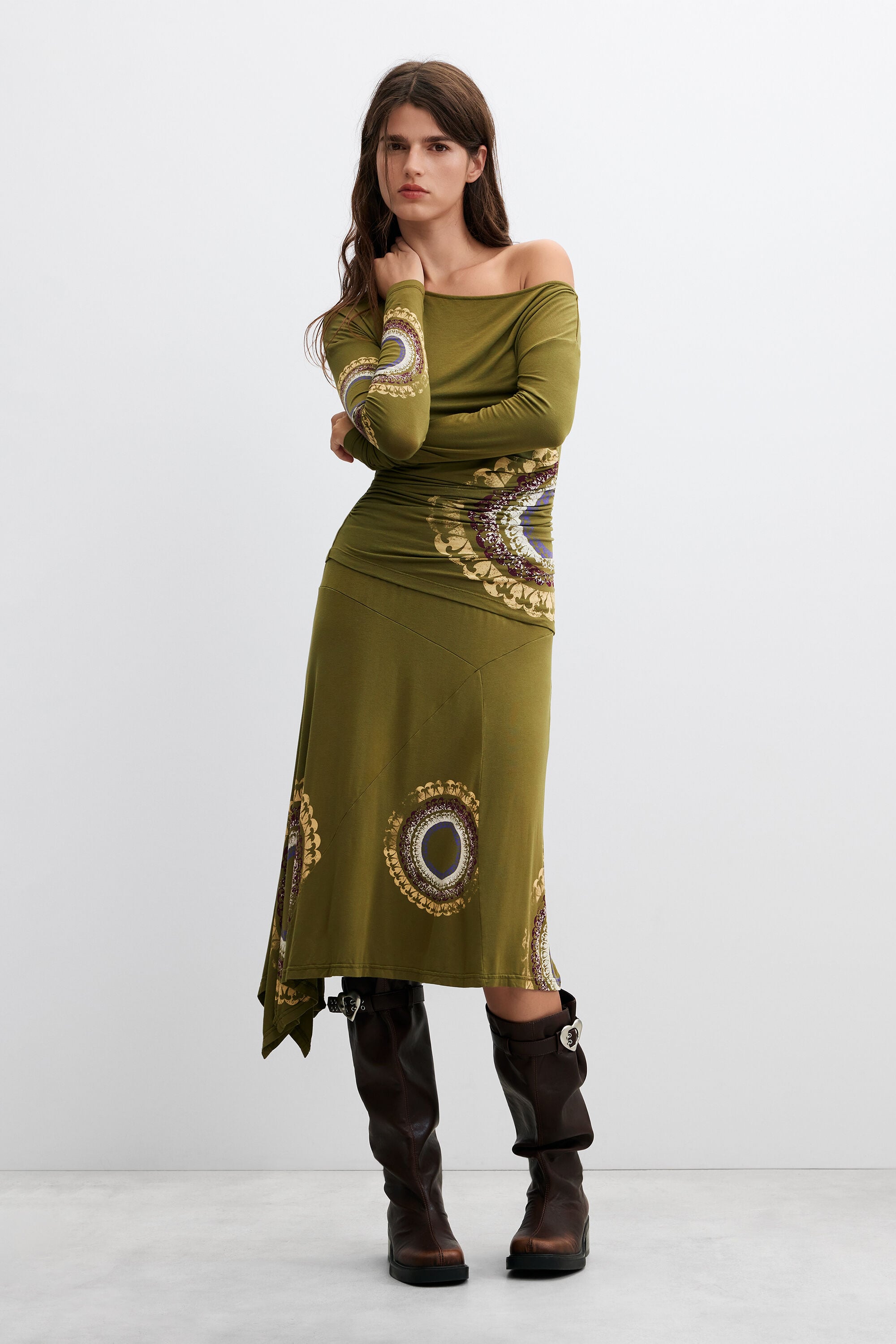 Desigual bedrukte midirok in groen
