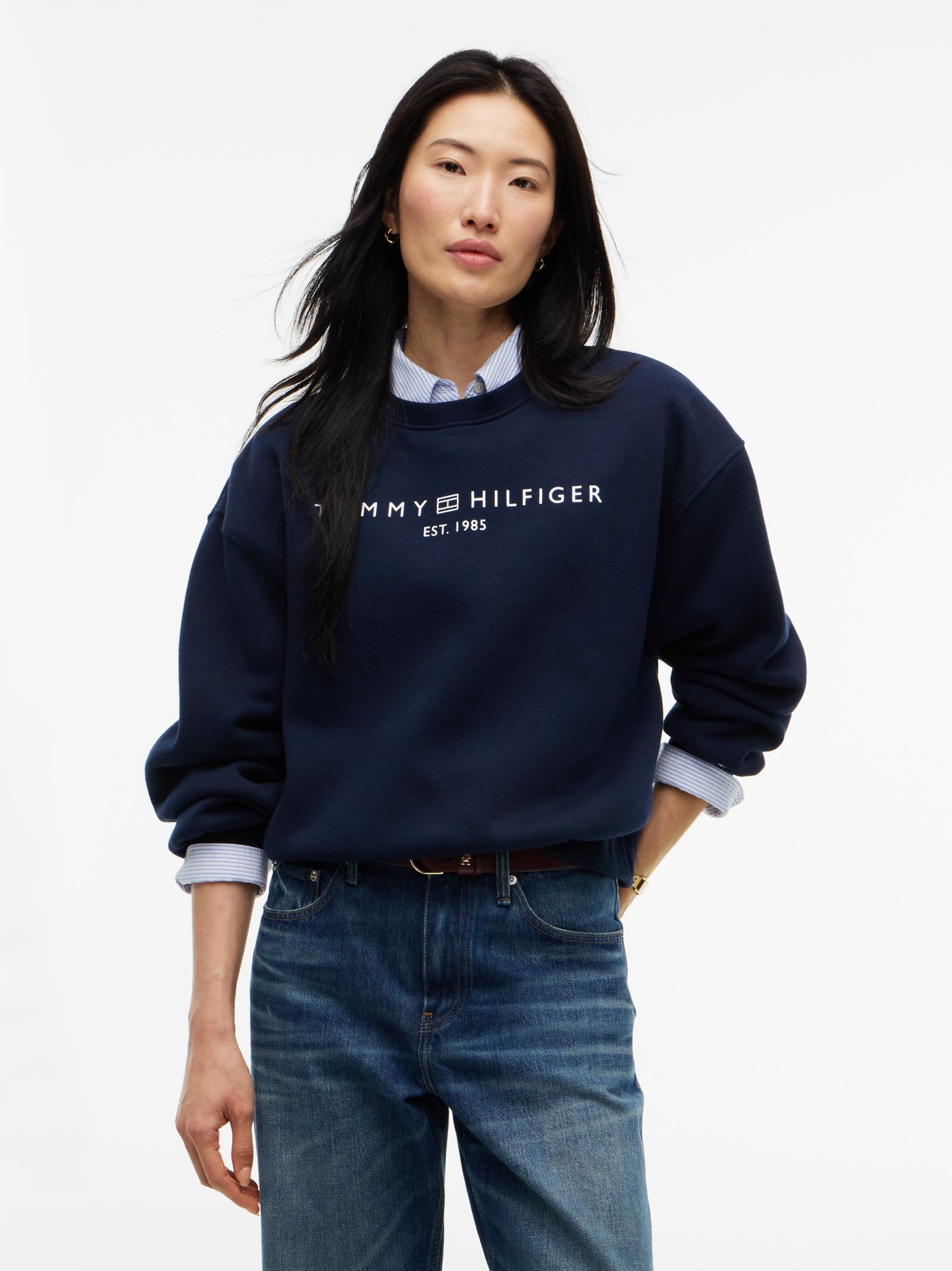 Tommy Hilfiger relaxed fleece sweatshirt met logo in marine