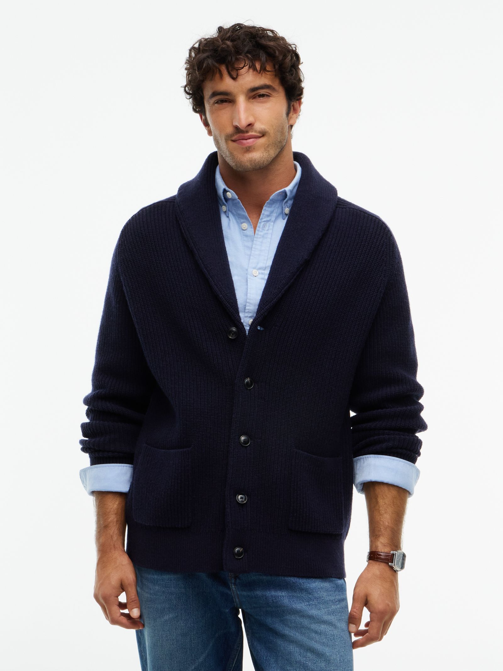 Tommy Hilfiger Relaxed fit ribgebreid vest met wol en sjaalkraag