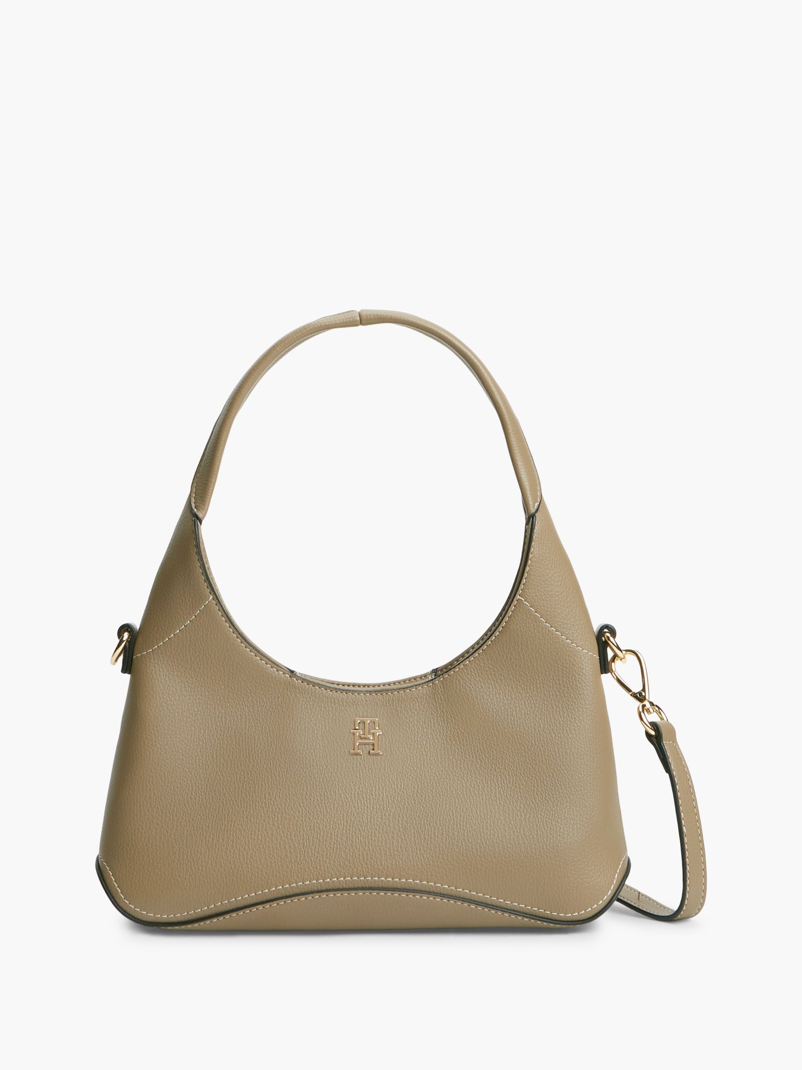 Tommy Hilfiger crossbody hobotas met metalen TH monogram in beige
