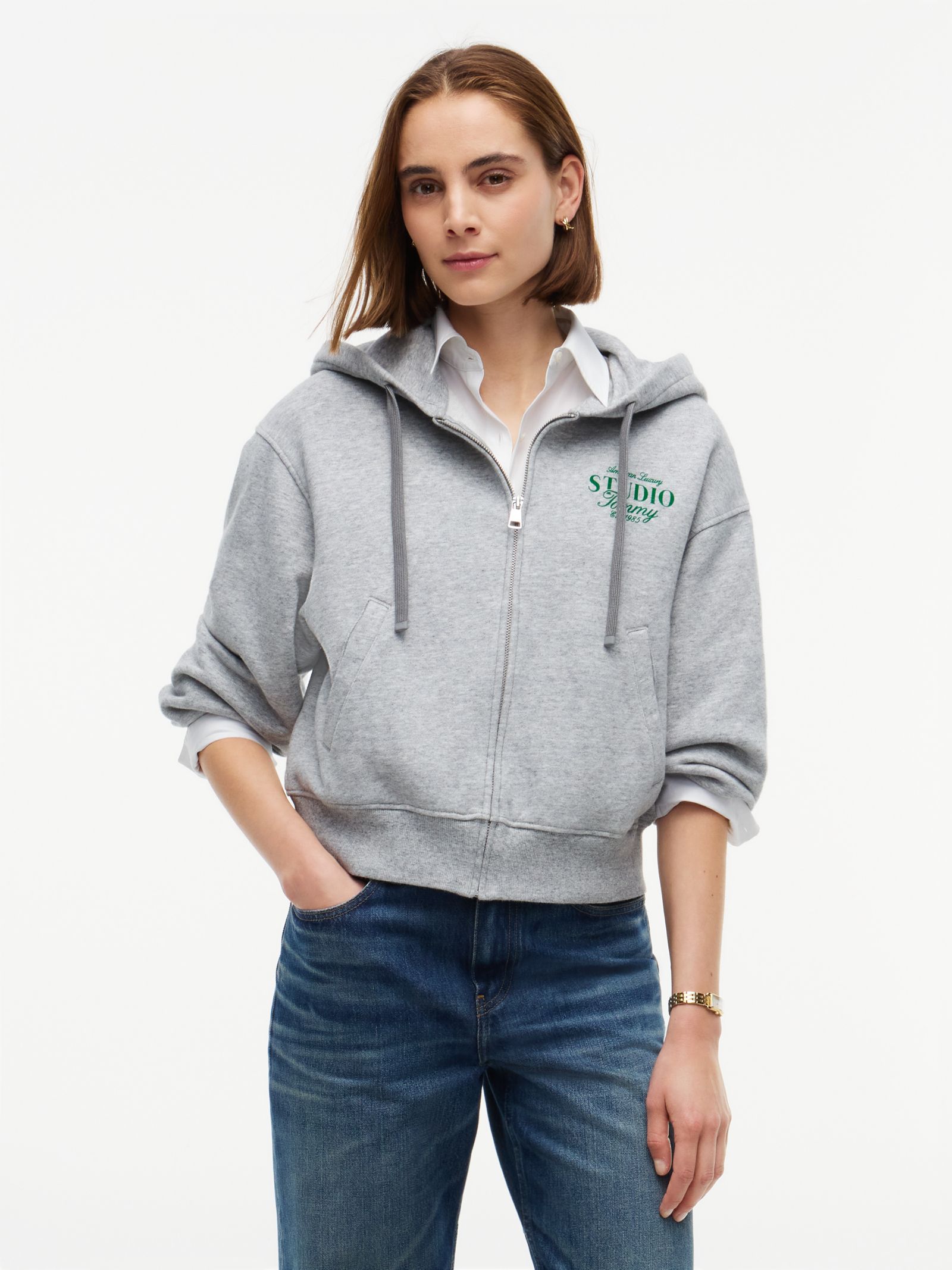 Tommy Hilfiger Oversized Hoodie met logo en ritssluiting in grijs