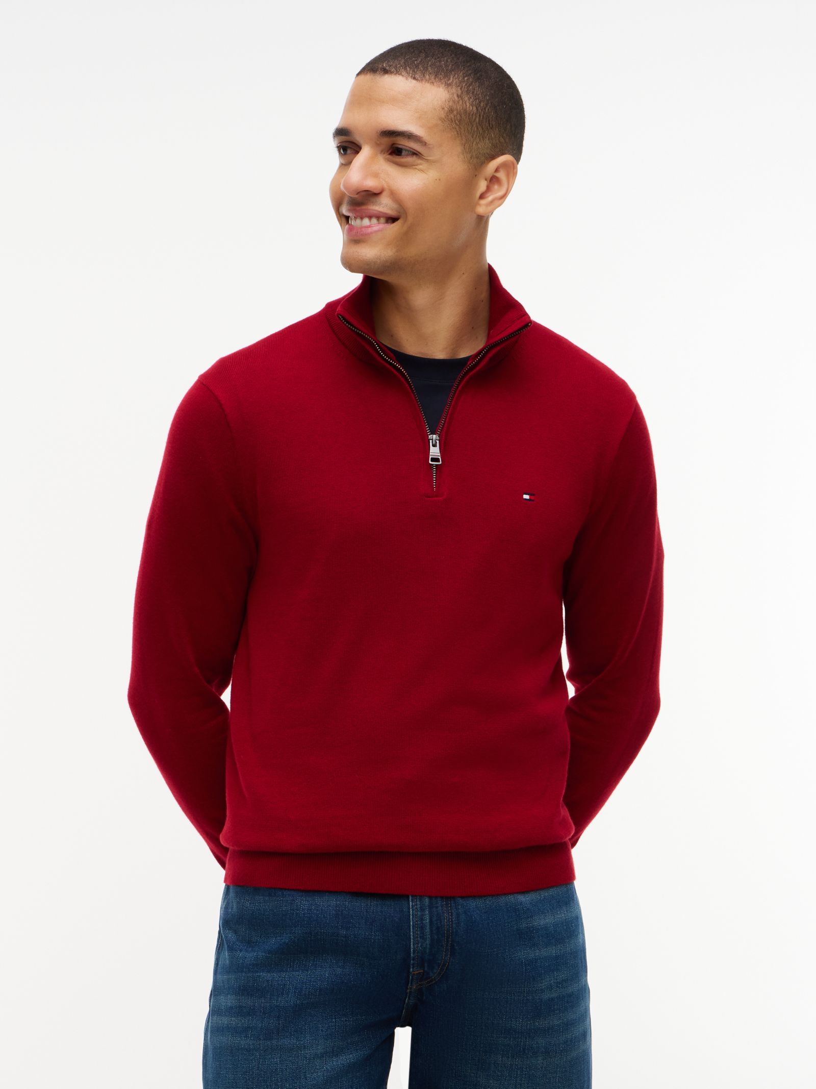 Tommy Hilfiger Trui met opstaande hals quarter zip en kasjmier in rood