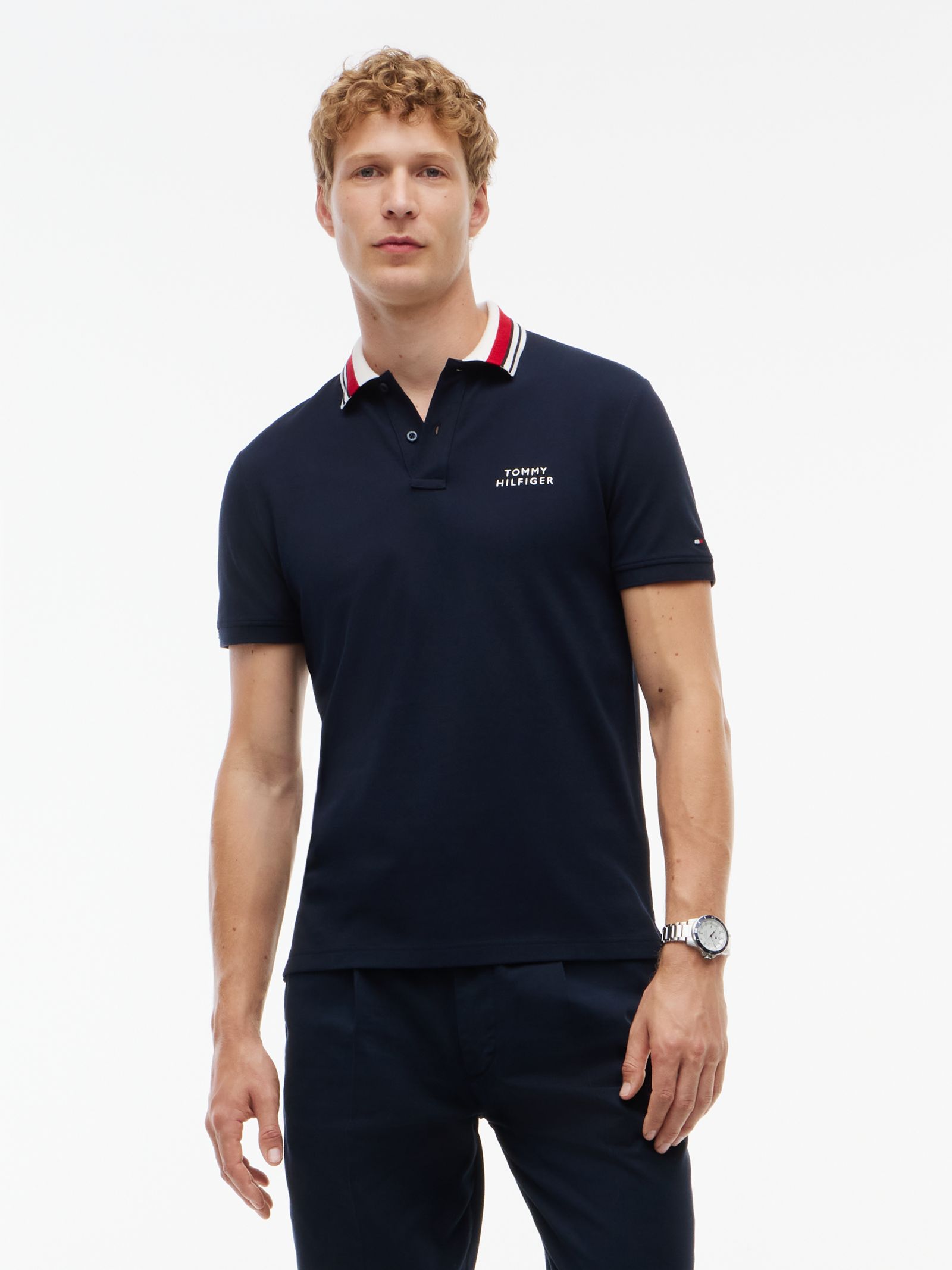 Tommy Hilfiger Regular fit jersey poloshirt met streepdetail in marine