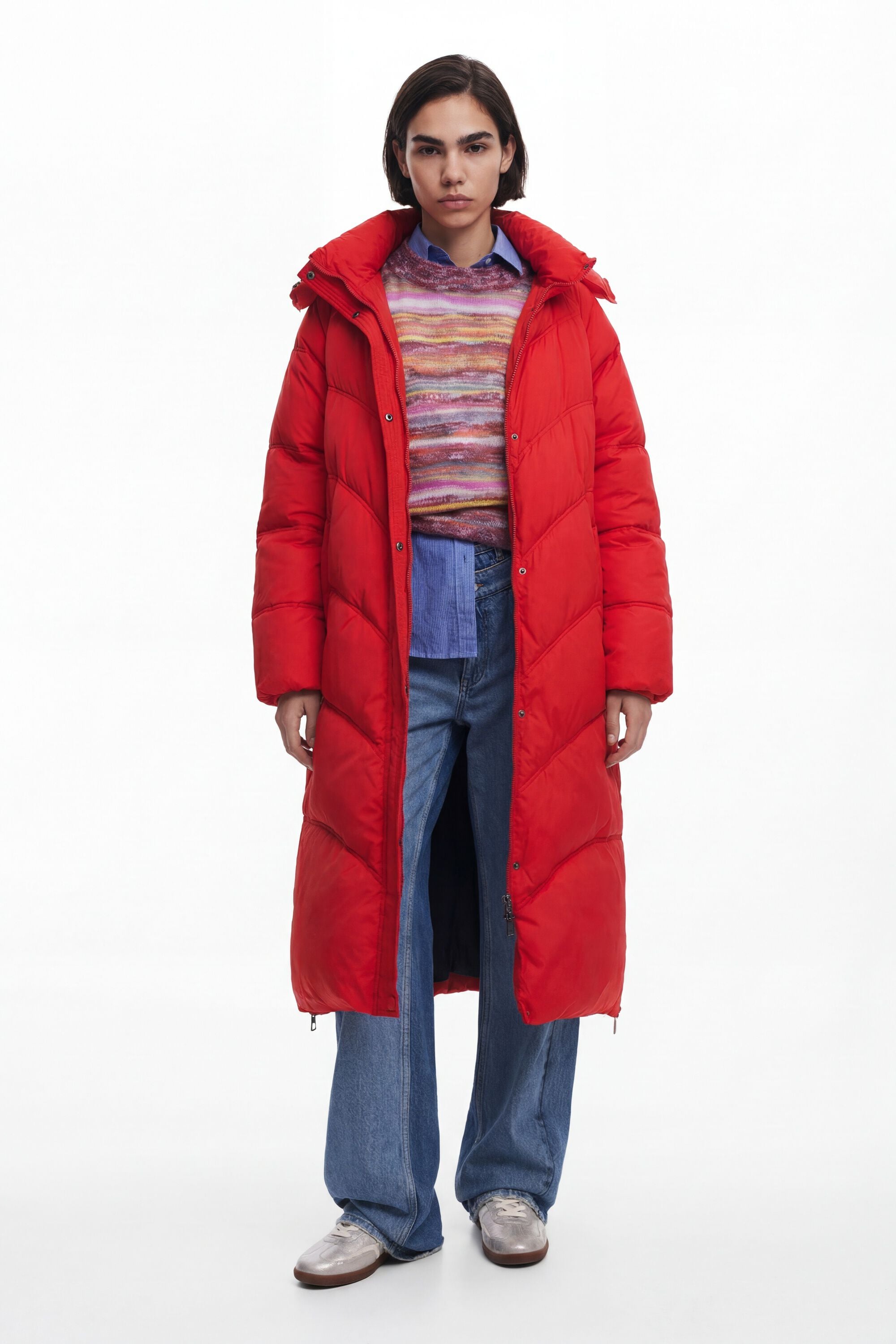 Desigual Lange gewatteerde jas voor dames in rood