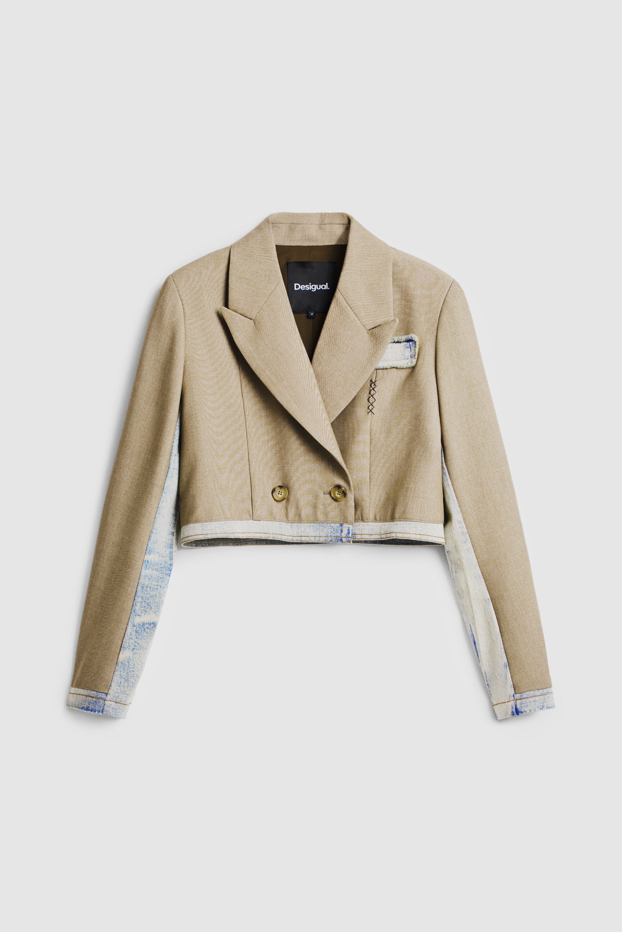 Desigual Crop blazer van twee materialen