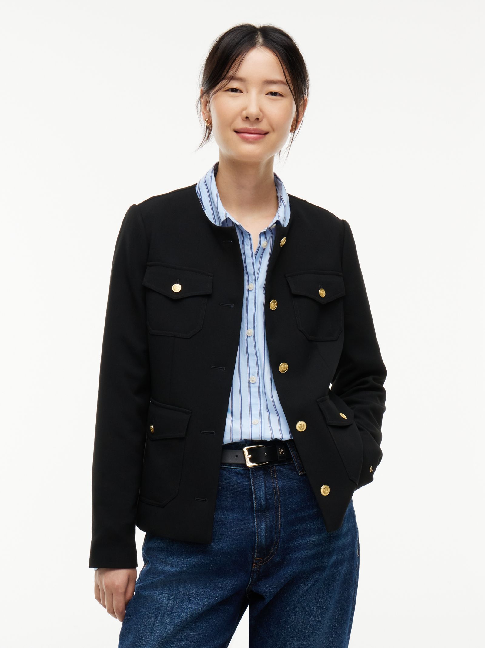Tommy Hilfiger Kraagloos slim fit jasje met goudkleurige knopen in zwart