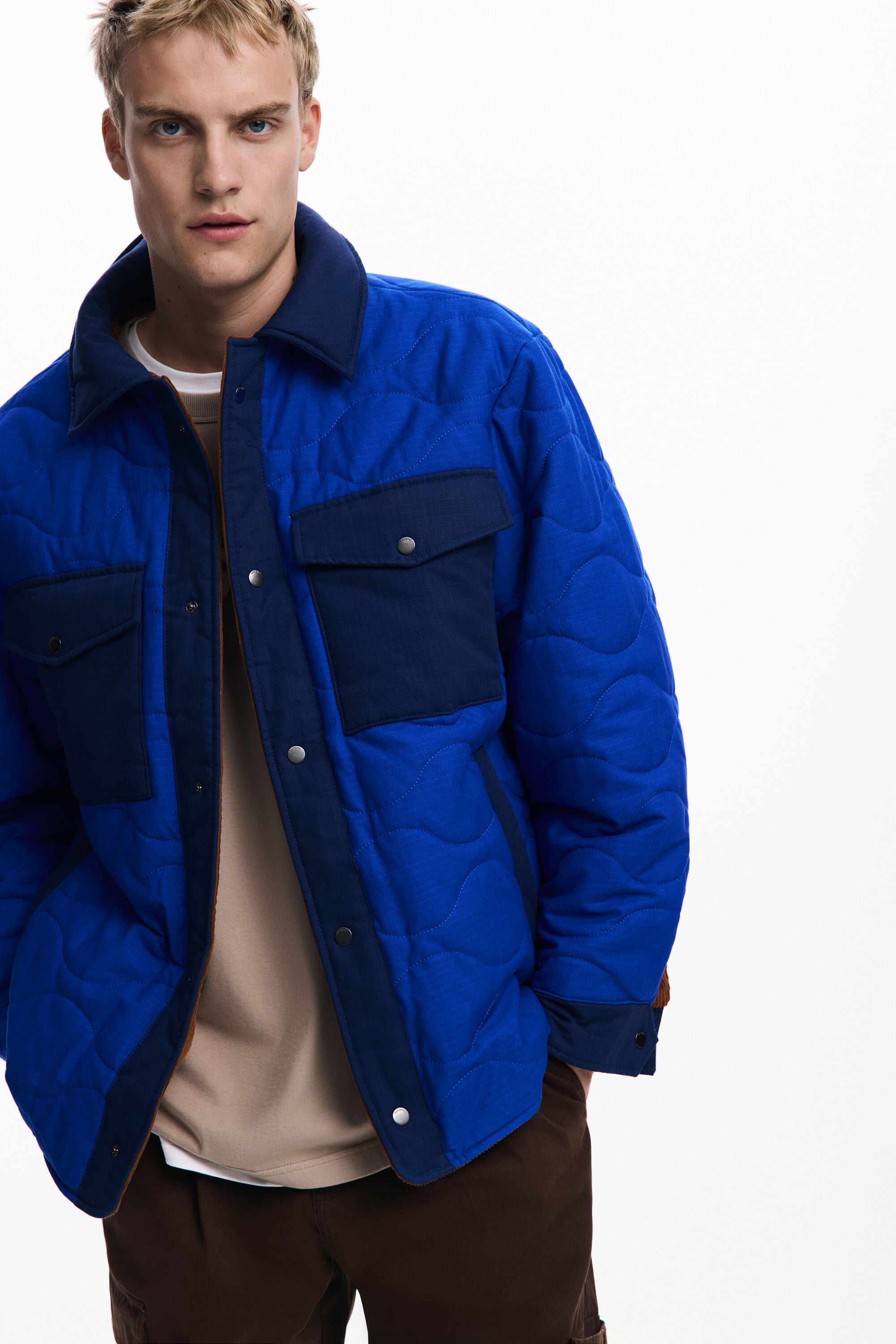 Desigual Omkeerbare gewatteerde jas in blauw
