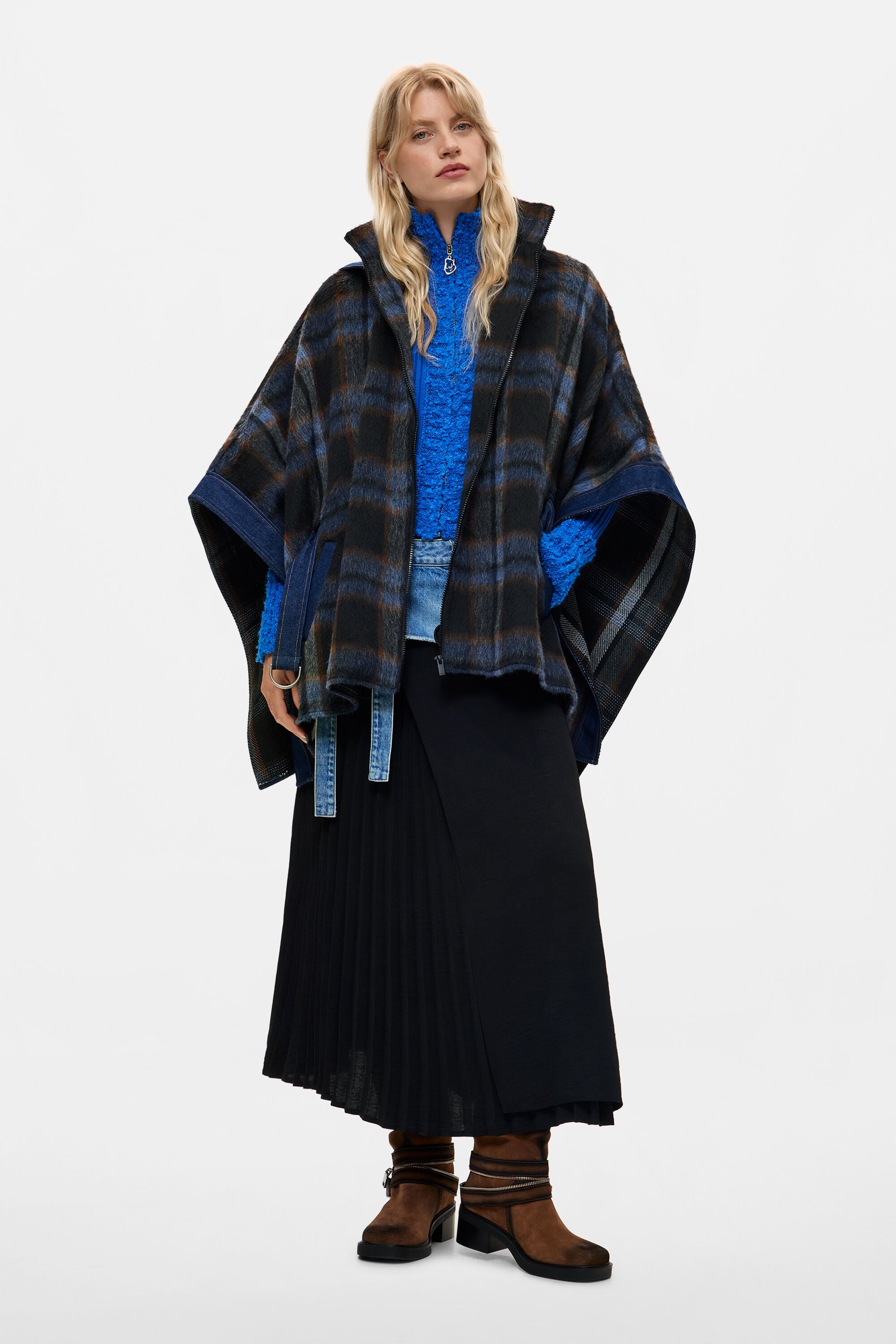 Desigual Poncho denim ruiten