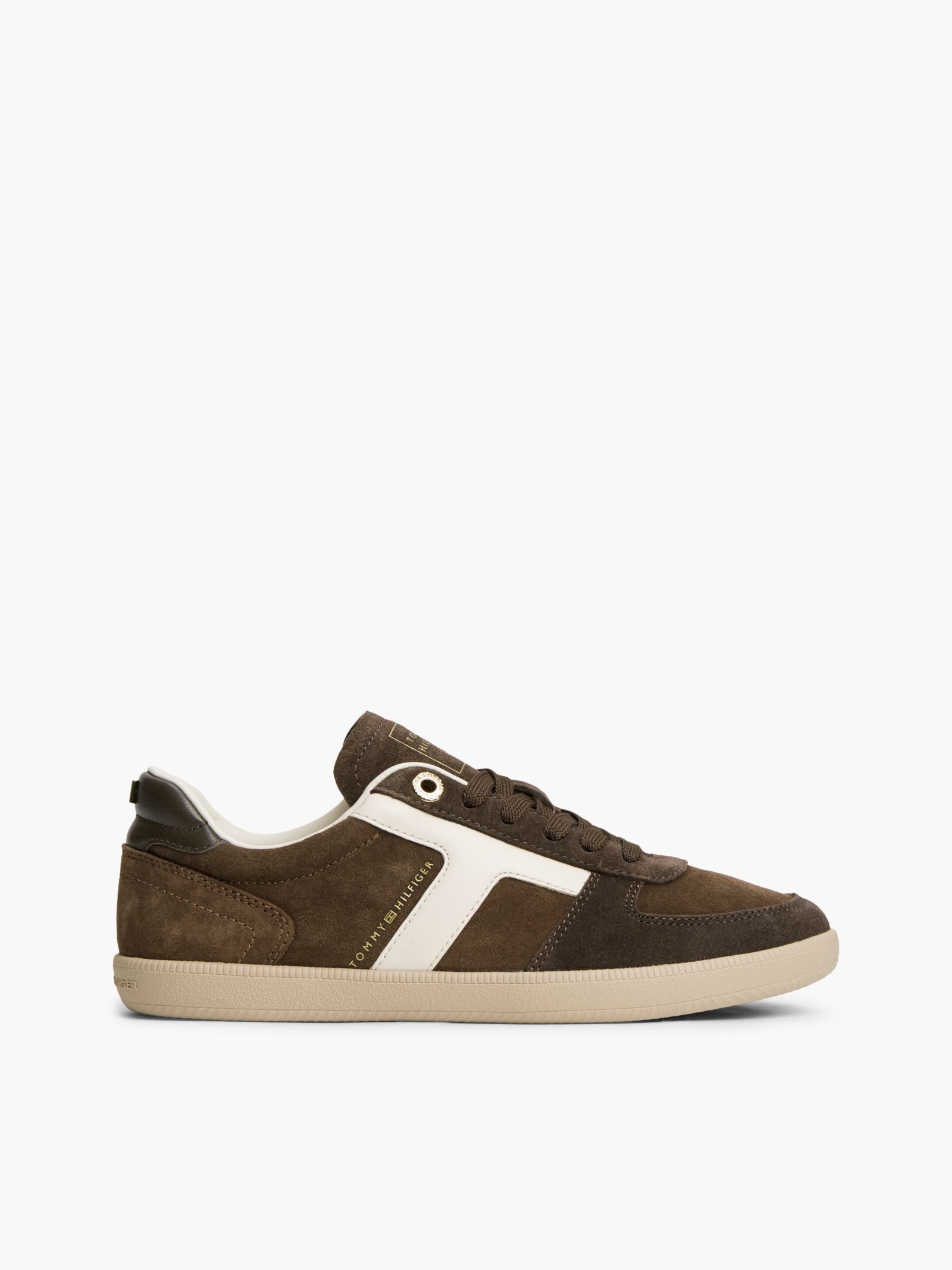 Tommy Hilfiger TH Tribeca Suède sneaker met textuur en emaille vlag in bruin