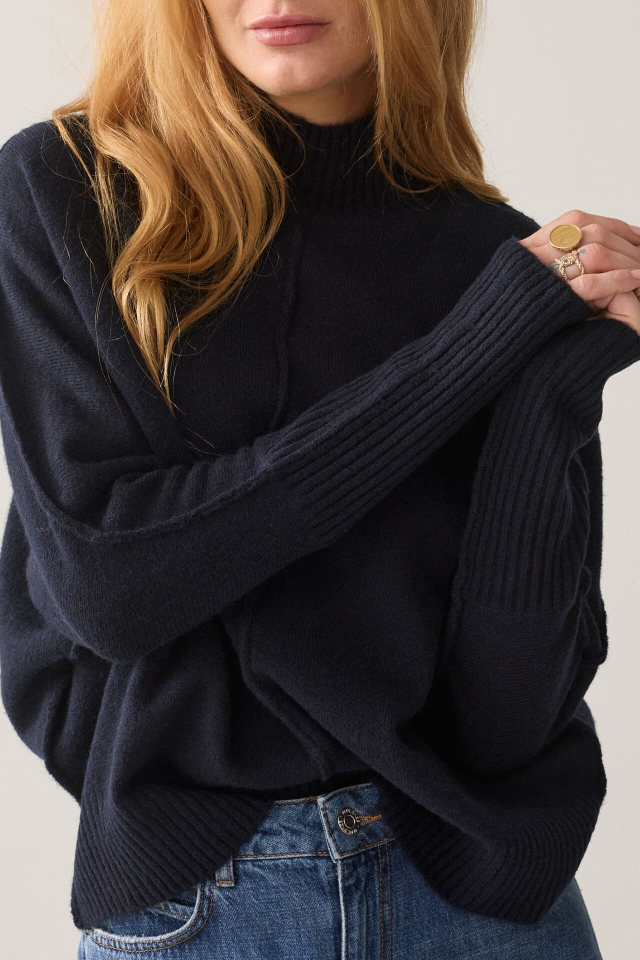 Summum Gebreide Trui Batwing Soft Jeans donker dames