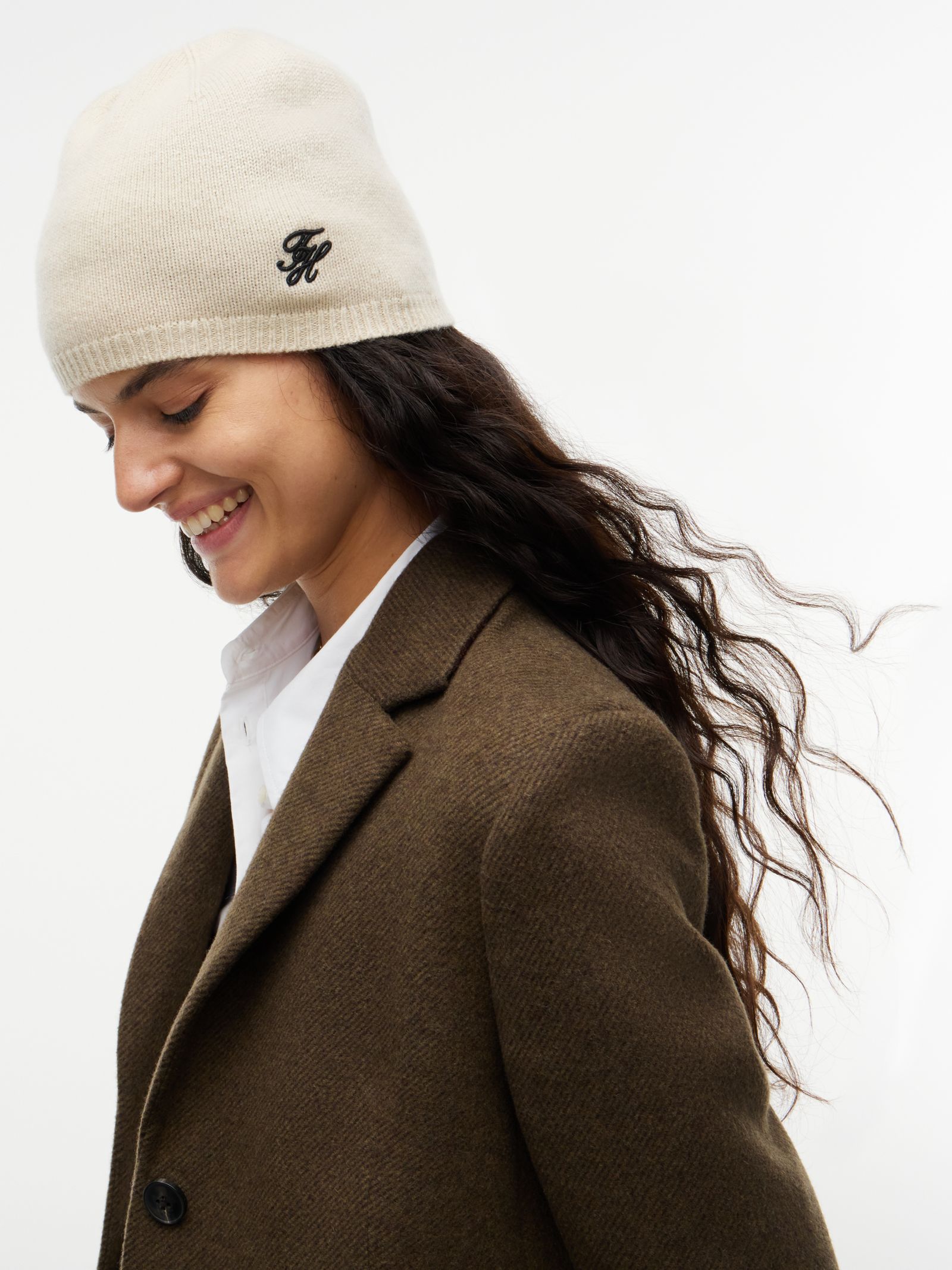 Tommy Hilfiger Beanie van kasjmiermix met geborduurd logo in beige