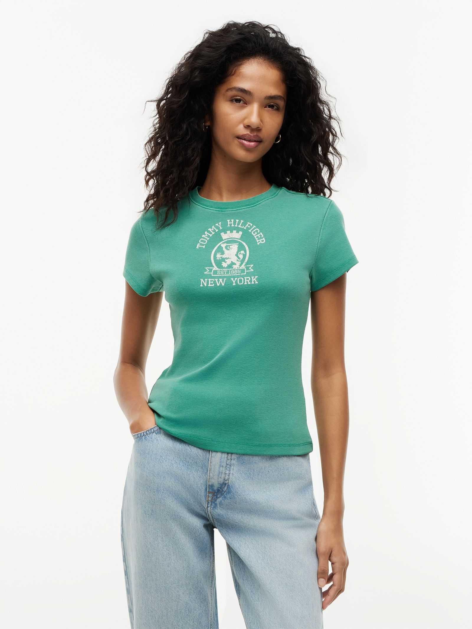 Tommy Hilfiger Slim T-shirt met wassing en embleem in groen