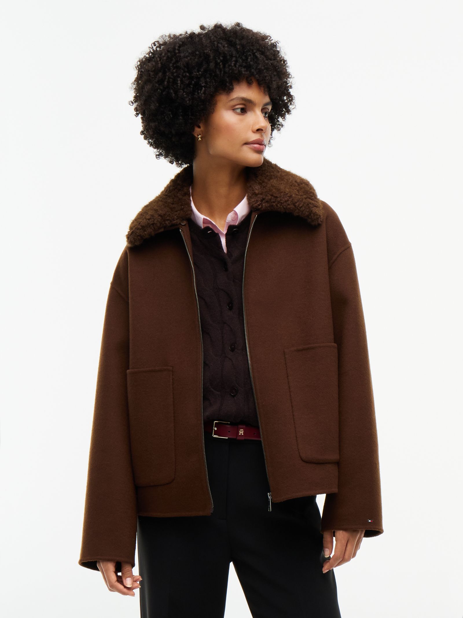 Tommy Hilfiger relaxed jack van dubbelzijdige wolmix in bruin