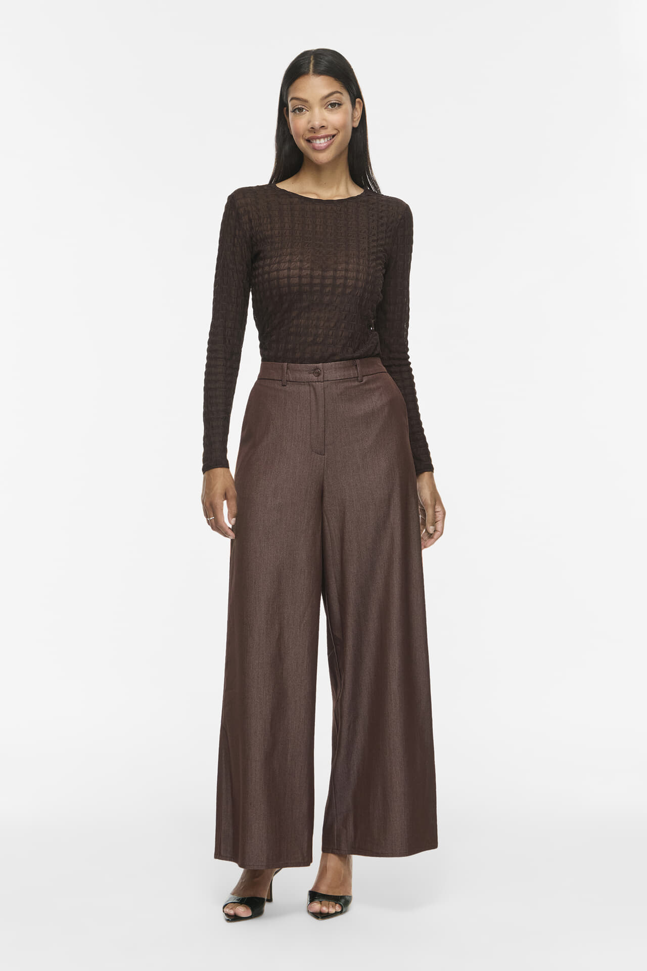 Vila Pantalon Ofala HW Wide Bruin dames