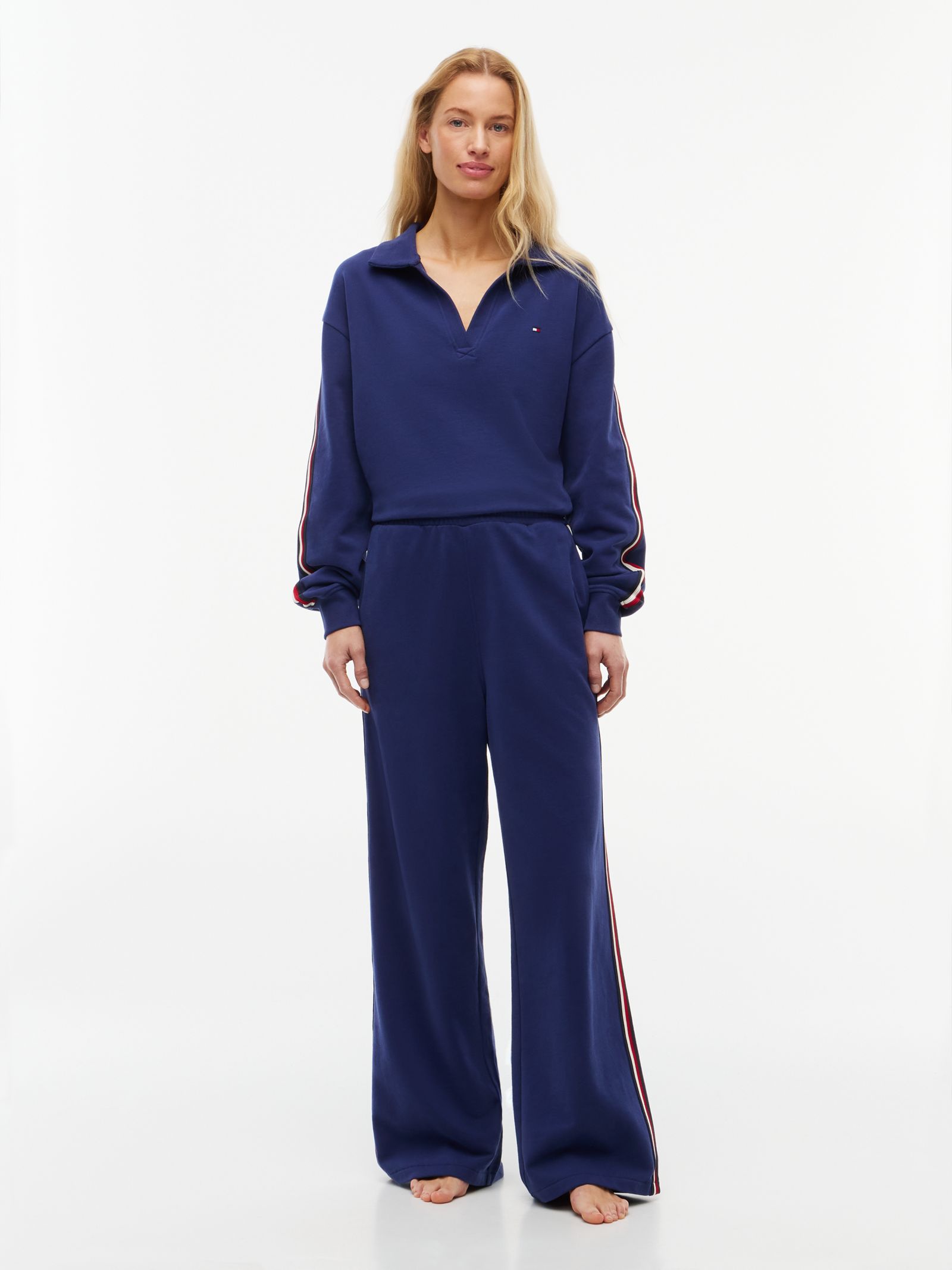 Tommy Hilfiger Lounge Jogger met wijde broekspijpen en Signature Streep in marine