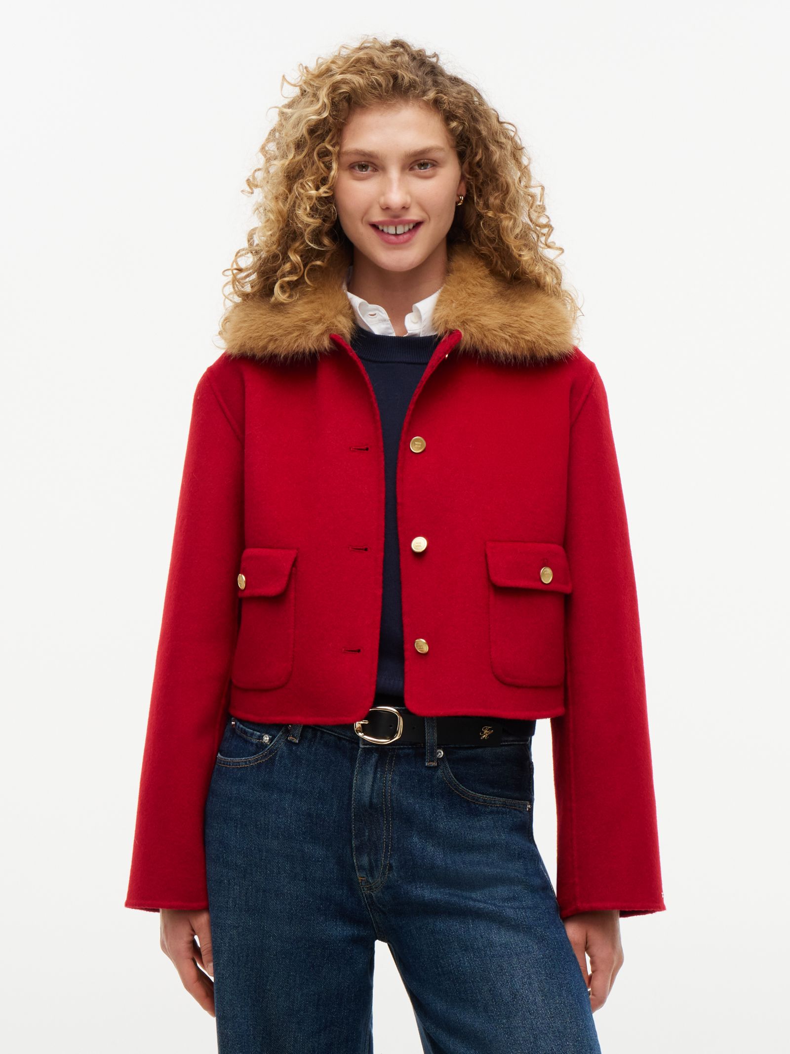 Tommy Hilfiger Jack van wolmix met kraag van imitatiebont