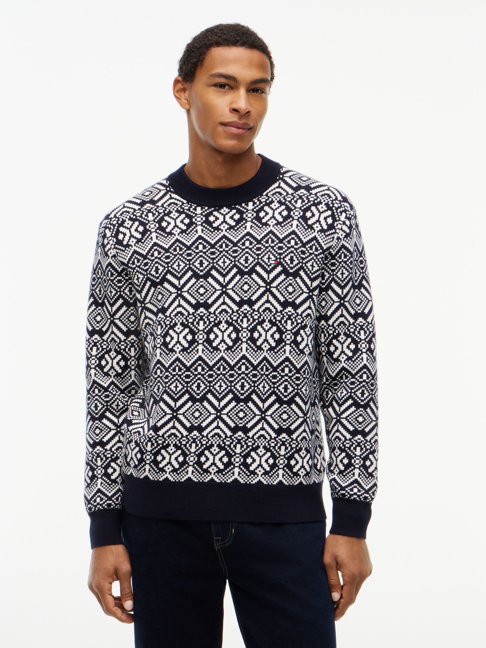 Tommy Hilfiger Relaxed fit trui met ronde hals en Fair Isle patroon in marine