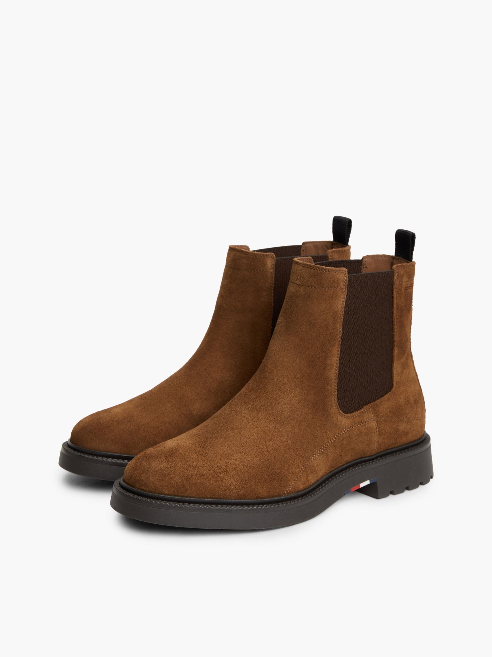 Tommy Hilfiger Suède Chelsea boot met reliëf en profielzool in bruin